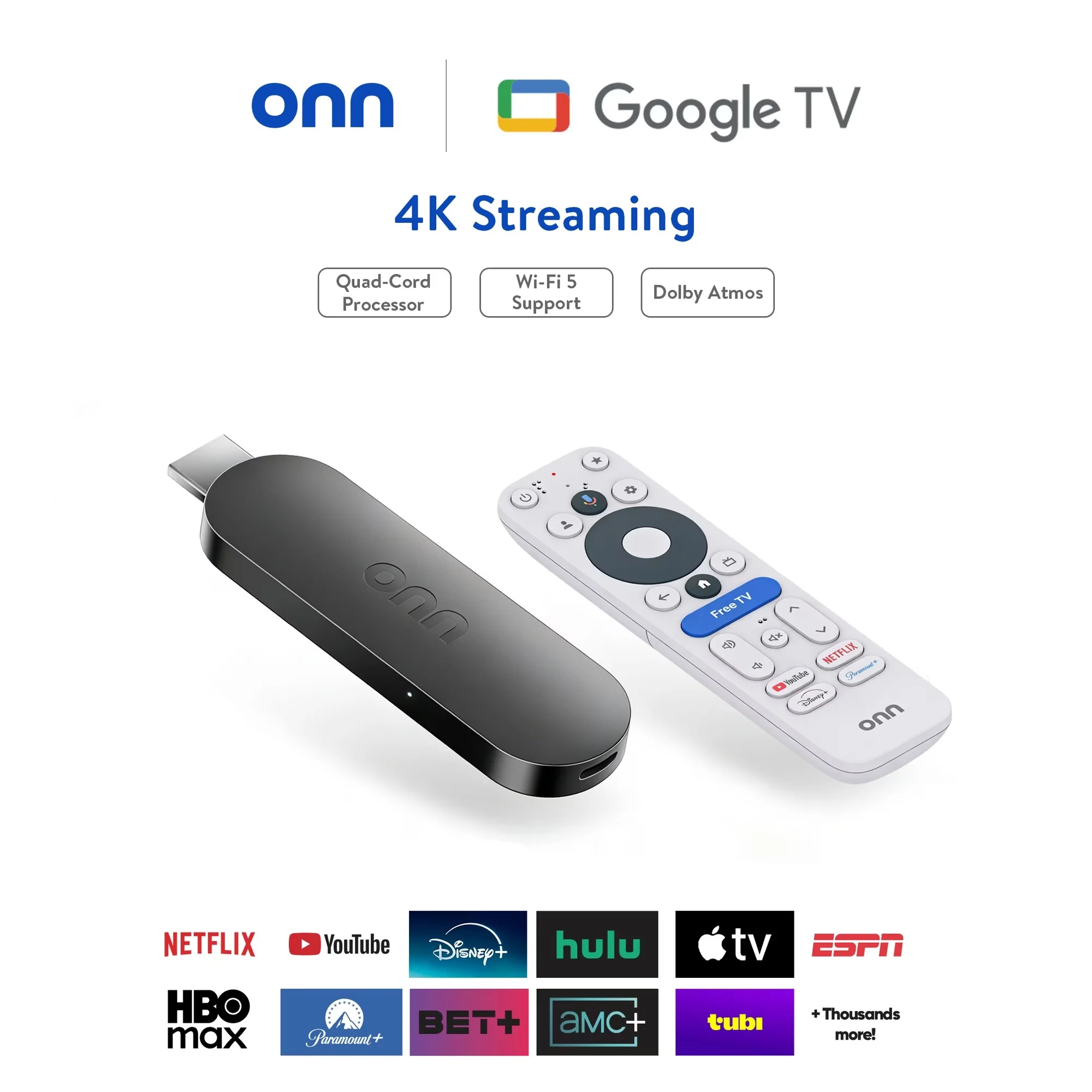 onn 4K Streaming Device, Google TV with Gemini (NEW 2026 Model) - Fast Streaming, Ultra HD, 8GB Storage, 2GB RAM, Remote With Voice Control - U.S. Compatible only - Image 2