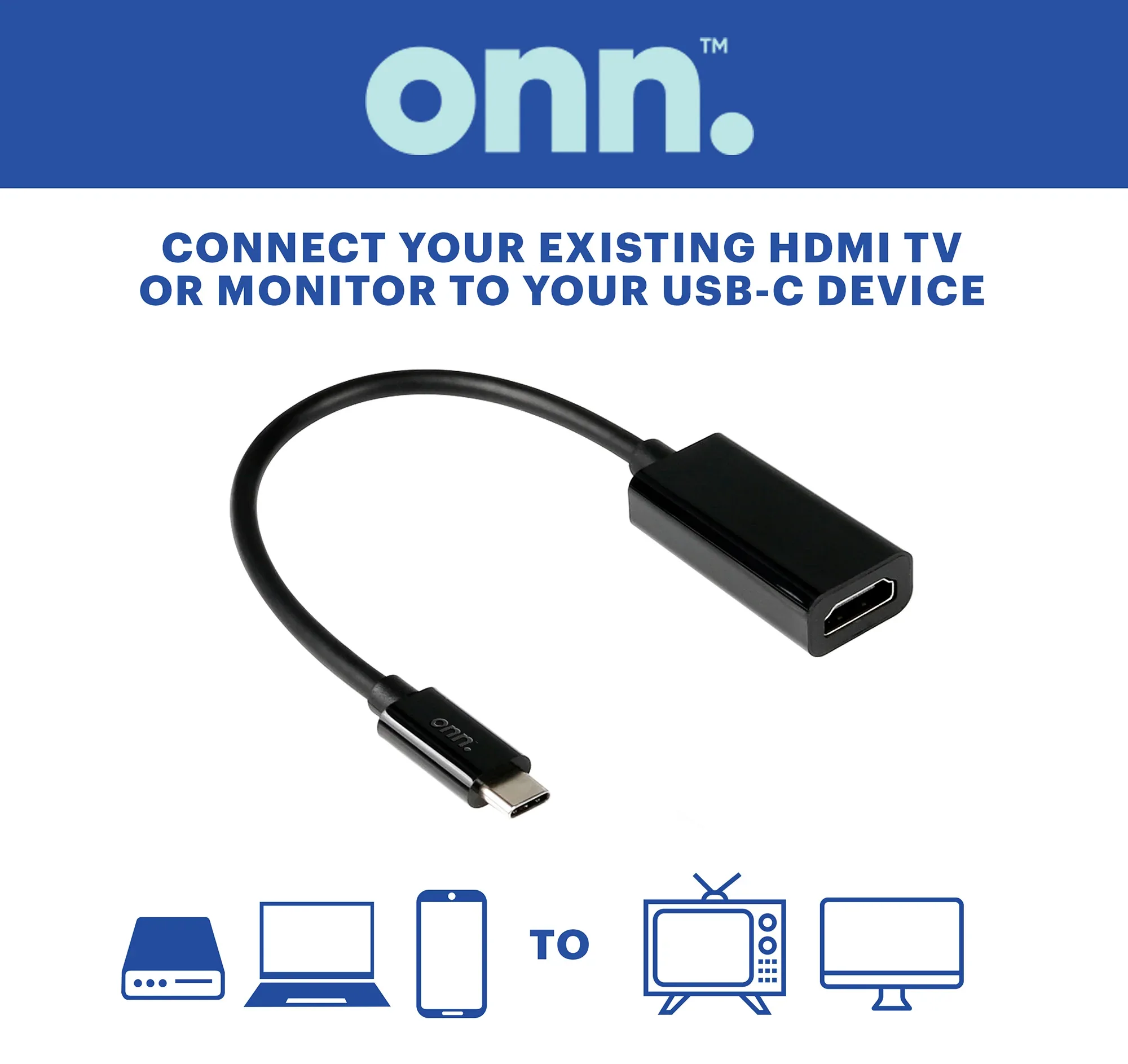 onn 6" USB-C to HDMI Adapter, Black - Image 3