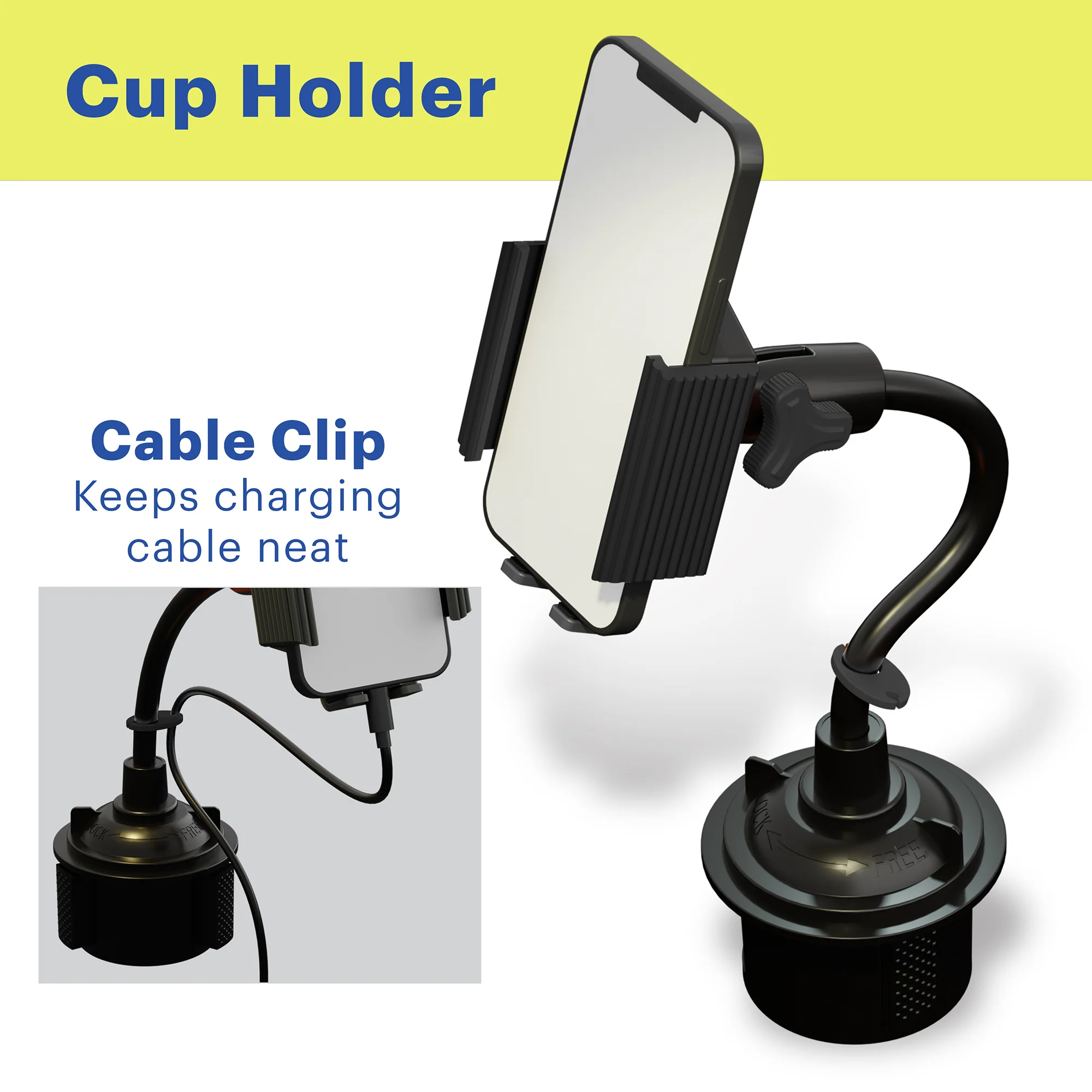 onn. 7-in-1 Universal Car Phone Mount Kit, Cup Holder, Vent, Dash, Windshield with Adjustable Ball Joint - Image 4