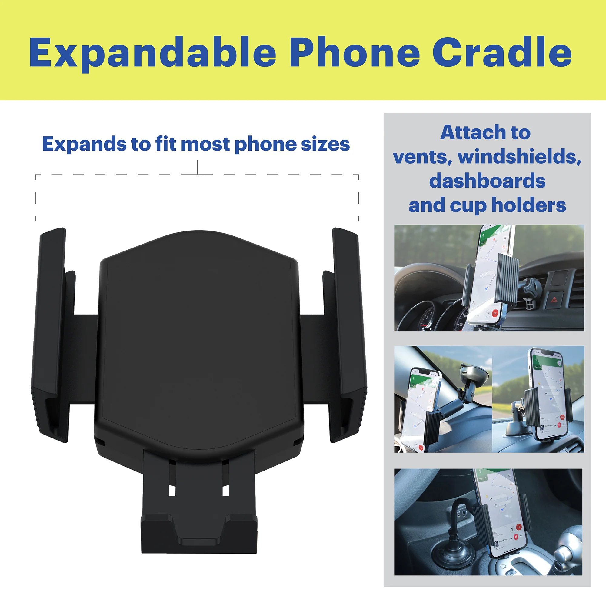 onn. 7-in-1 Universal Car Phone Mount Kit, Cup Holder, Vent, Dash, Windshield with Adjustable Ball Joint - Image 6