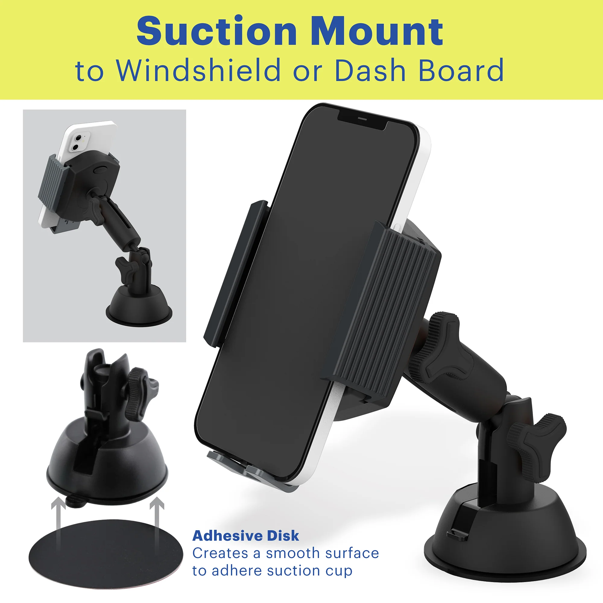 onn. 7-in-1 Universal Car Phone Mount Kit, Cup Holder, Vent, Dash, Windshield with Adjustable Ball Joint - Image 8