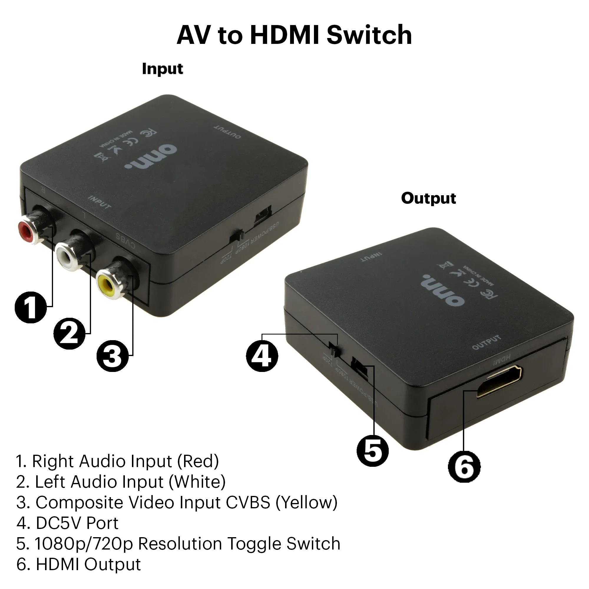 onn Composite AV to HDMI Converter, Black - Image 3