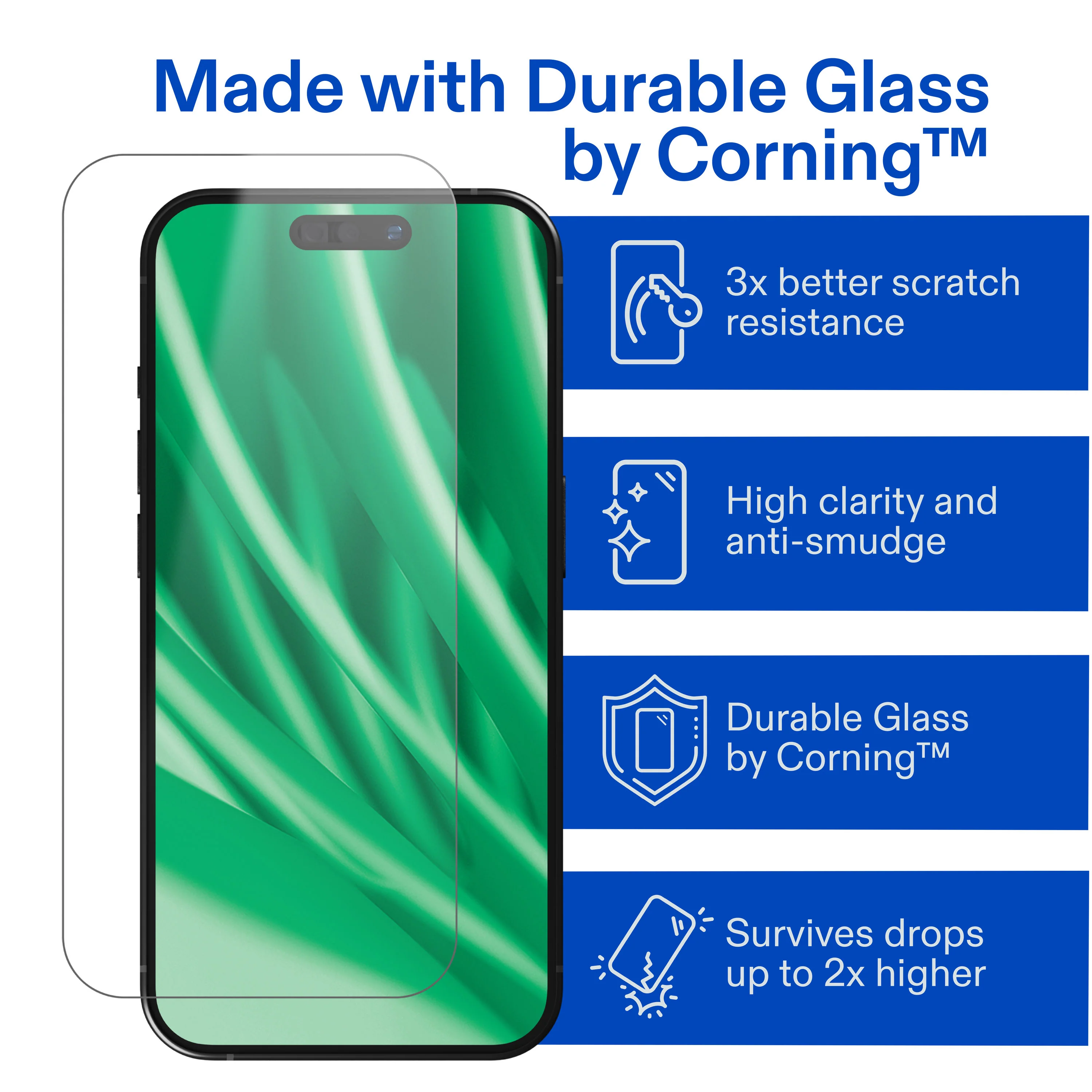 onn Corning Glass Screen Protector for iPhone® 17 Pro, Made with Durable Glass by Corning™ for Ultimate Protection, Includes Easy Application Tray - Image 3