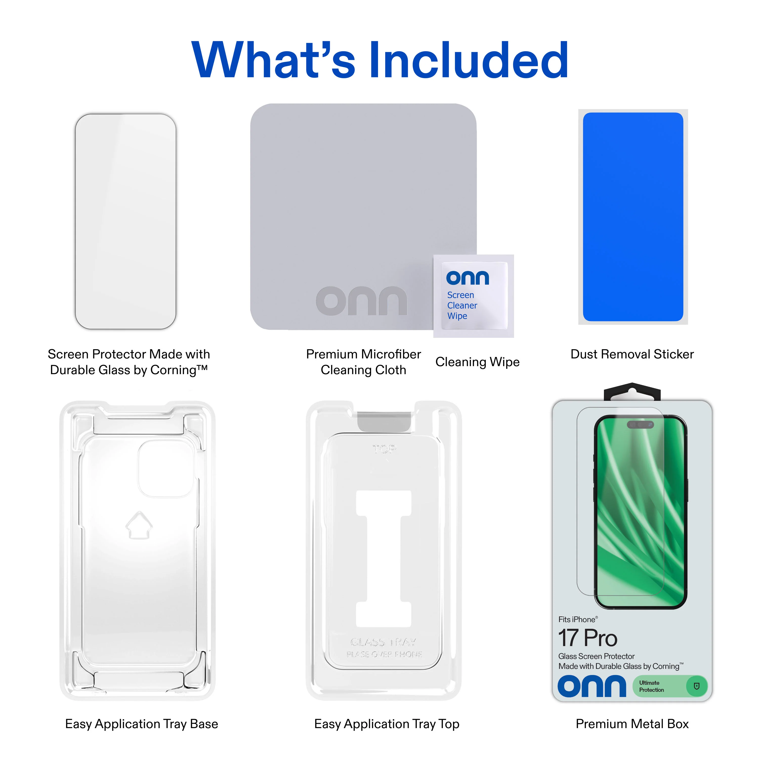 onn Corning Glass Screen Protector for iPhone® 17 Pro, Made with Durable Glass by Corning™ for Ultimate Protection, Includes Easy Application Tray - Image 6