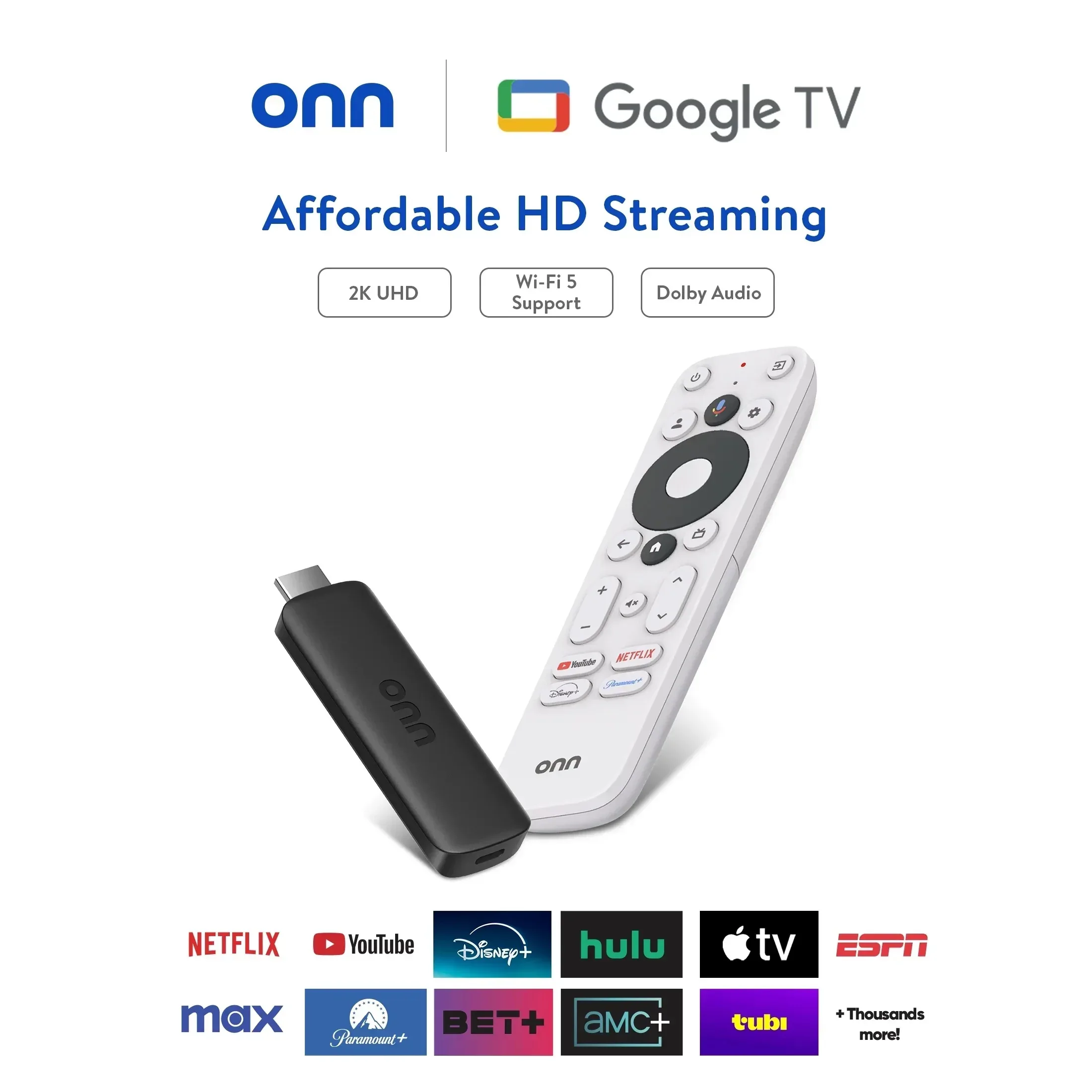 onn Full HD Streaming Device, Google TV - Fast Streaming, 8GB Storage, 1.5GB RAM, Remote with Voice Control - Image 2