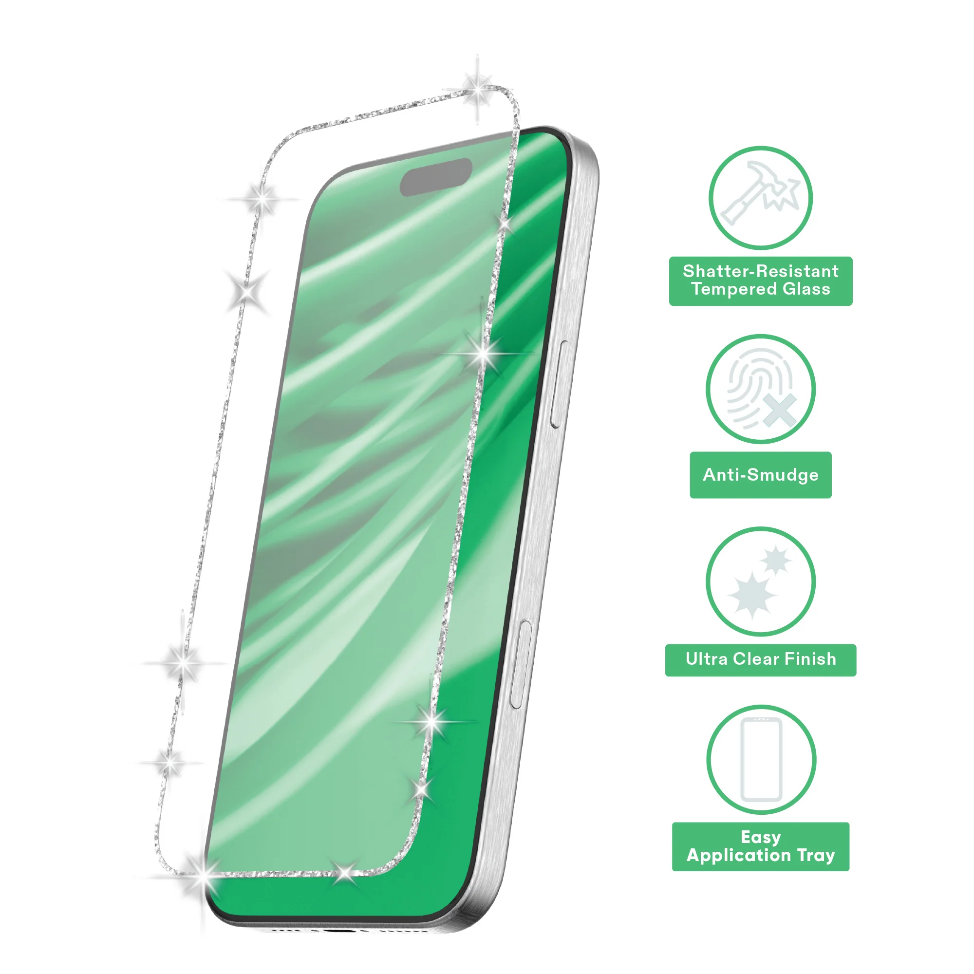 onn Glitter Frame Glass Screen Protector with Easy Application Tray for iPhone Air - Image 3
