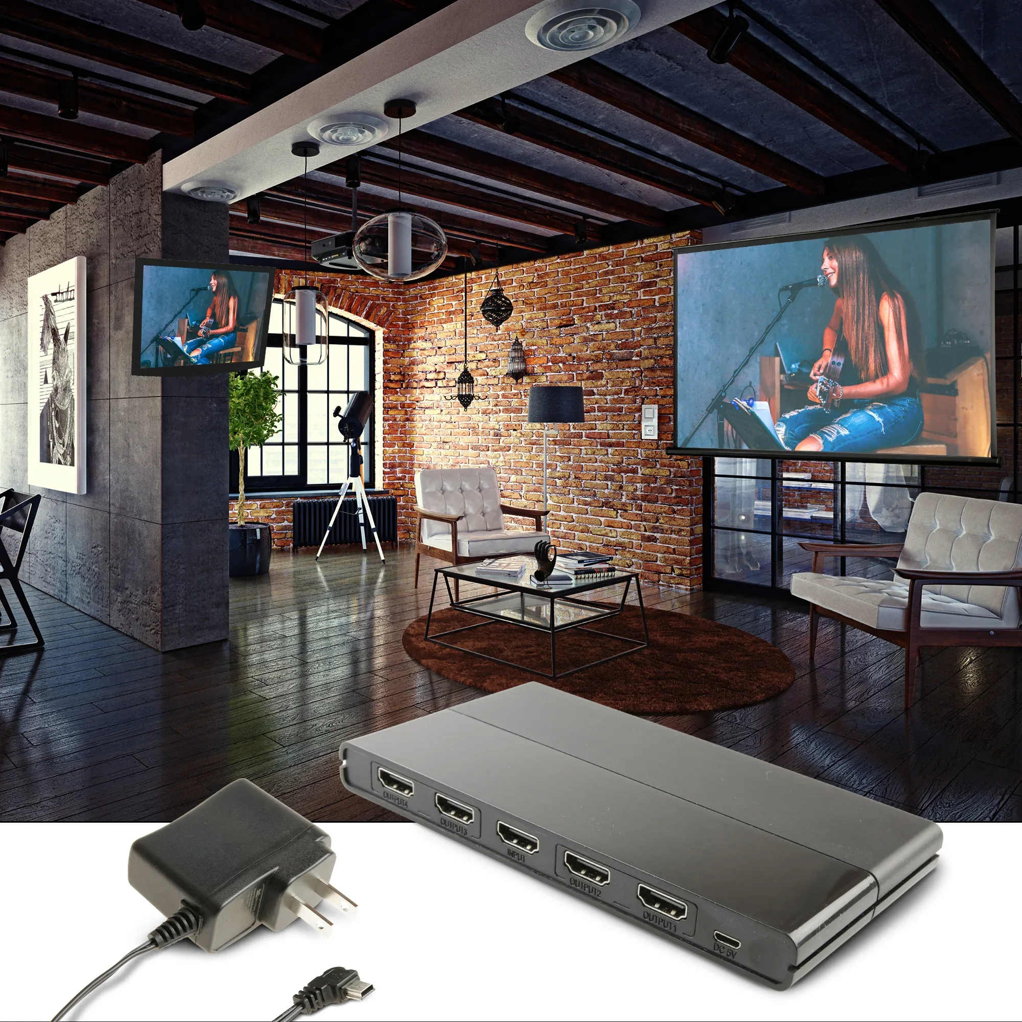 onn HDMI 4-Way Splitter, Black - Image 2