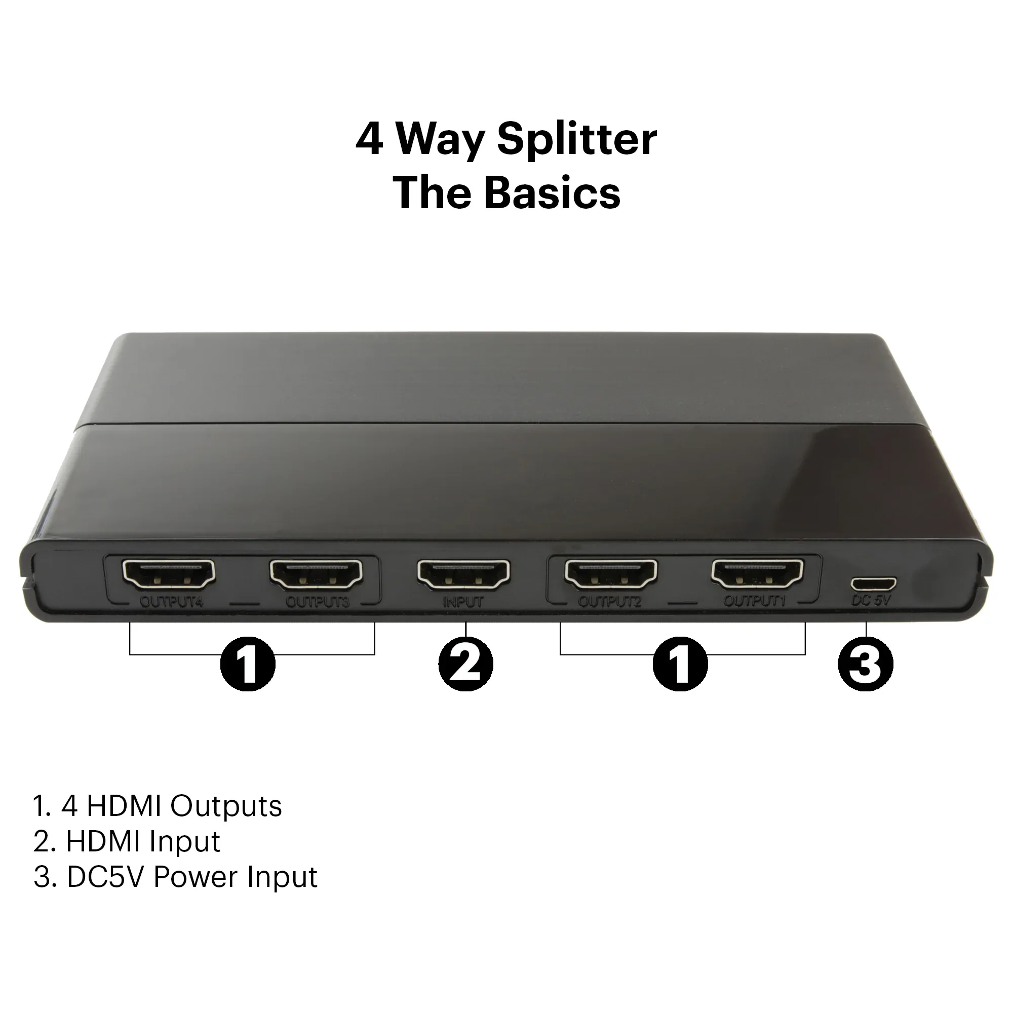 onn HDMI 4-Way Splitter, Black - Image 4