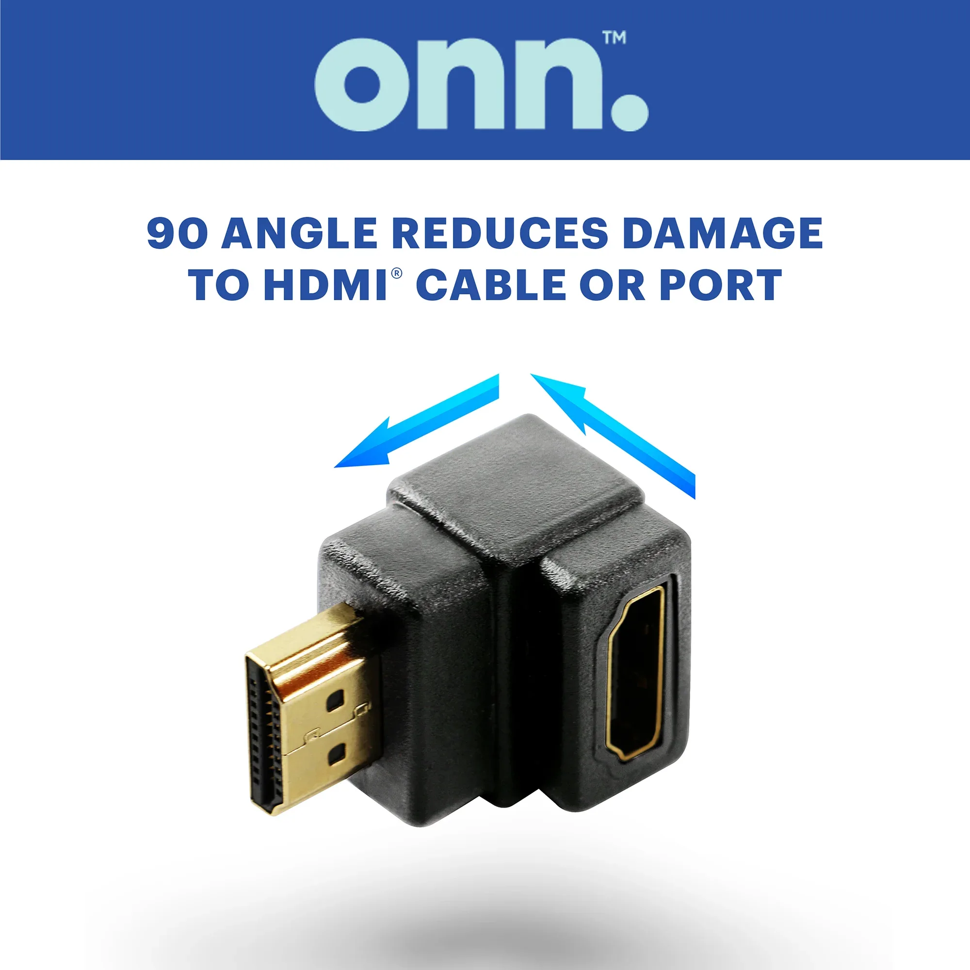 onn HDMI 90-Degree Adapter, Black - Image 3