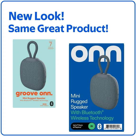 onn Mini Rugged Speaker with Bluetooth Wireless Technology, Gray - Image 2