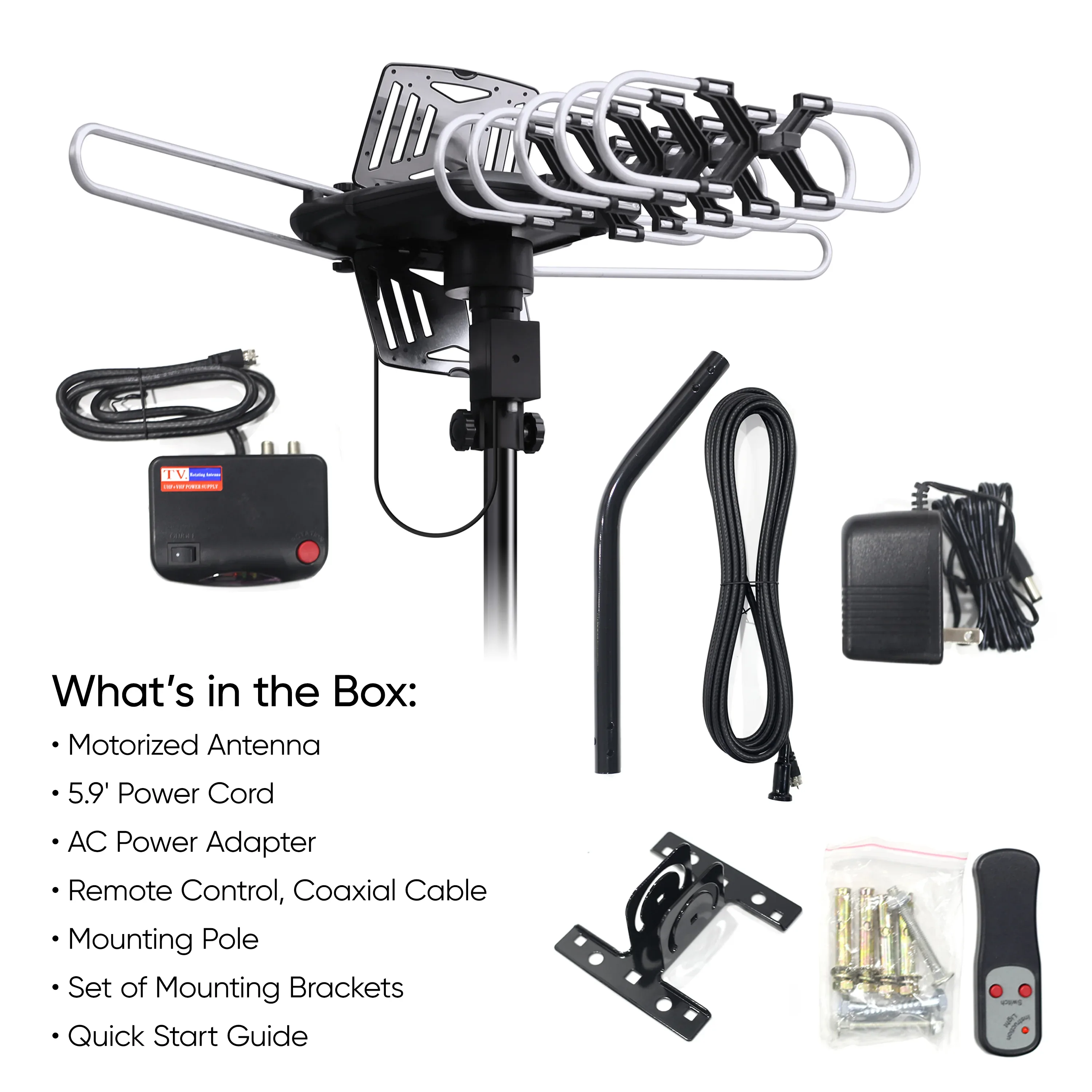 onn. Outdoor TV Antenna with Pole, up to 85-Mile Reception Range, Ultra-HD/Full HD/HD Ready - Image 6