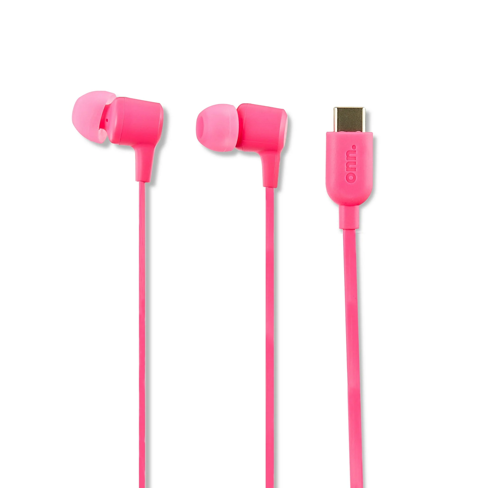 onn. Pink Wired Earphones with USB-C and Microphone