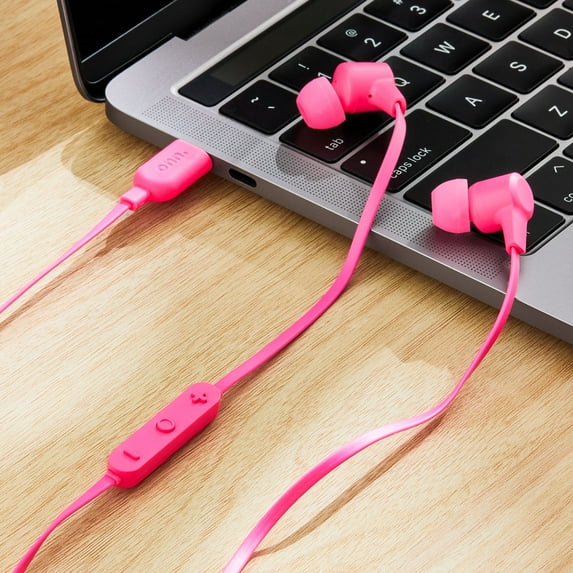 onn. Pink Wired Earphones with USB-C and Microphone - Image 2