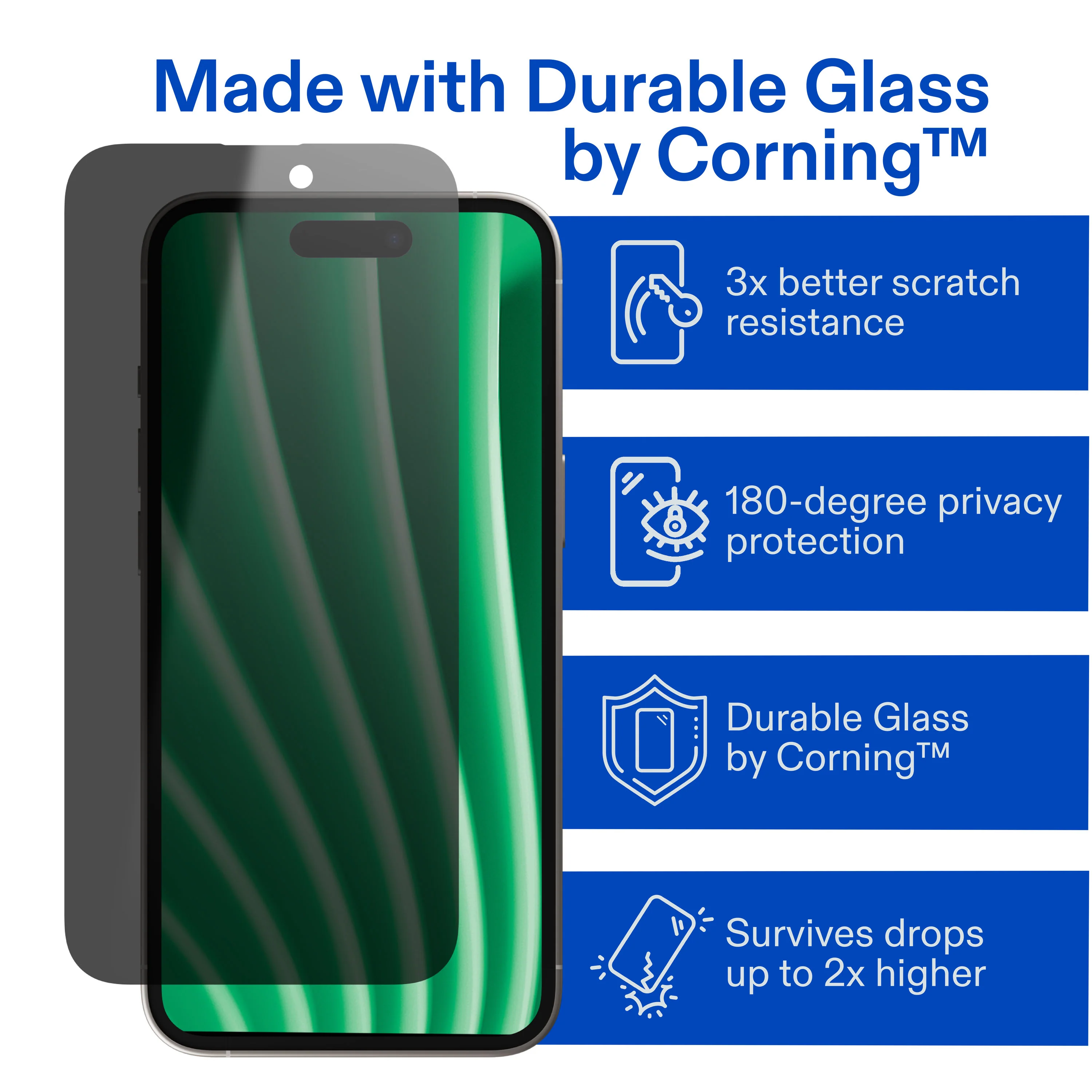 onn Privacy Glass Screen Protector for iPhone® 17 Pro, Made with Durable Glass by Corning™ for Ultimate Protection, Includes Easy Application Tray - Image 4