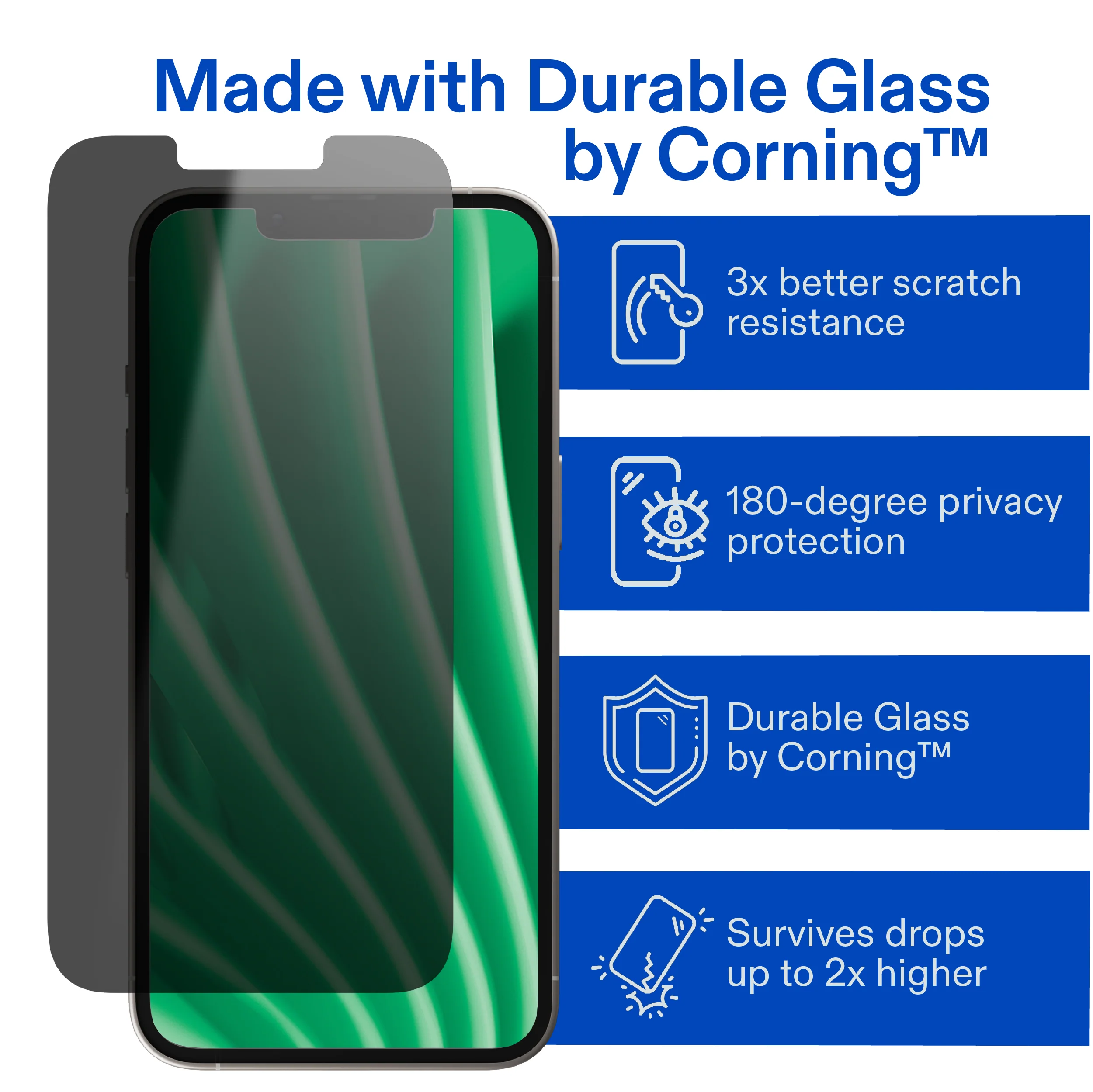 onn Privacy Screen Protector for iPhone® 17e / 16e / 14 / 13 / 13 Pro, Provides Ultimate Protection with Durable Glass by Corning™, Plus Advanced Easy Application Tray - Image 4