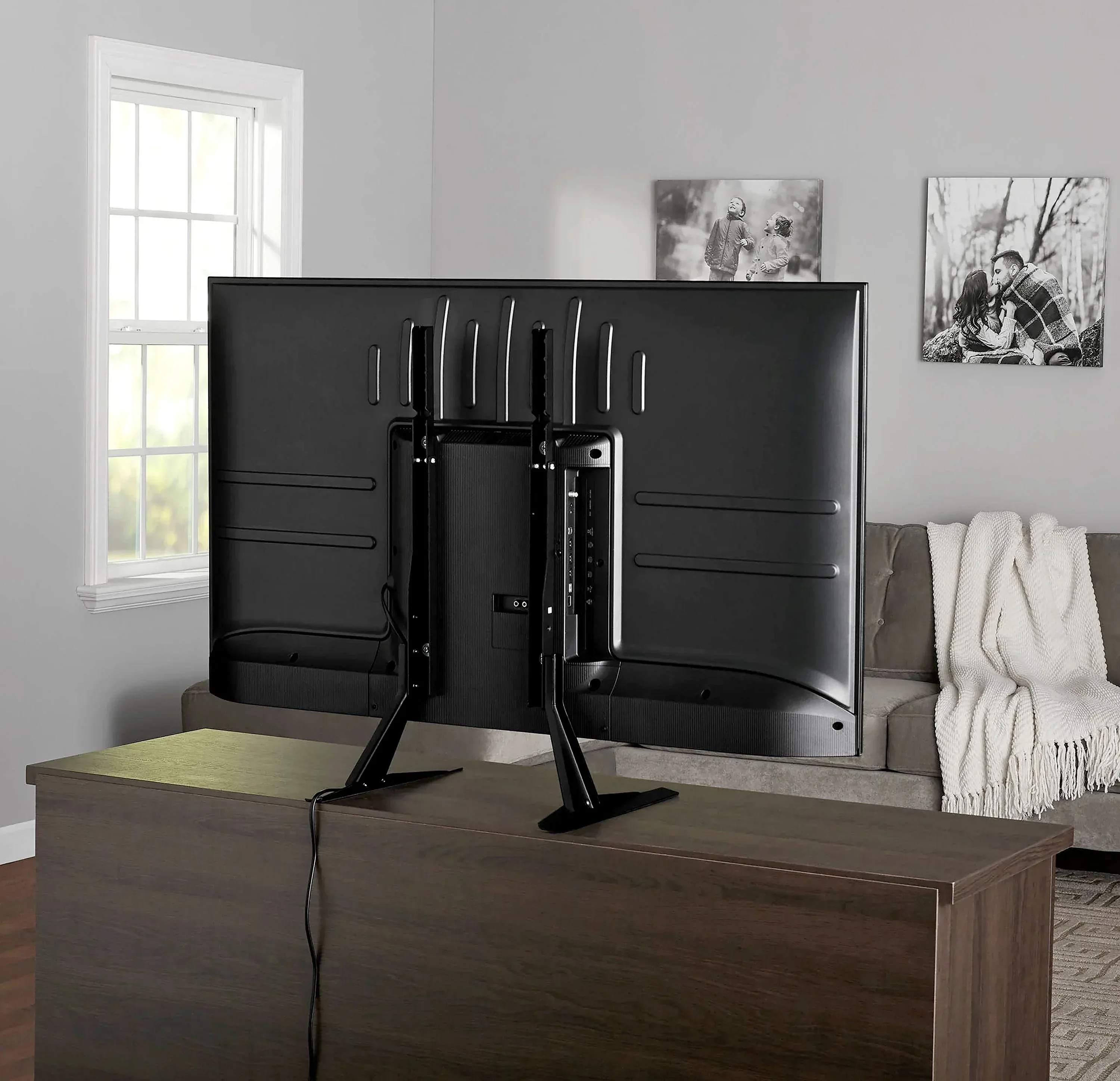 onn Tabletop TV Stand for 37" to 70" TVs, Holds up to 110 lbs, Black- Metal Legs for Tabletop - Image 2