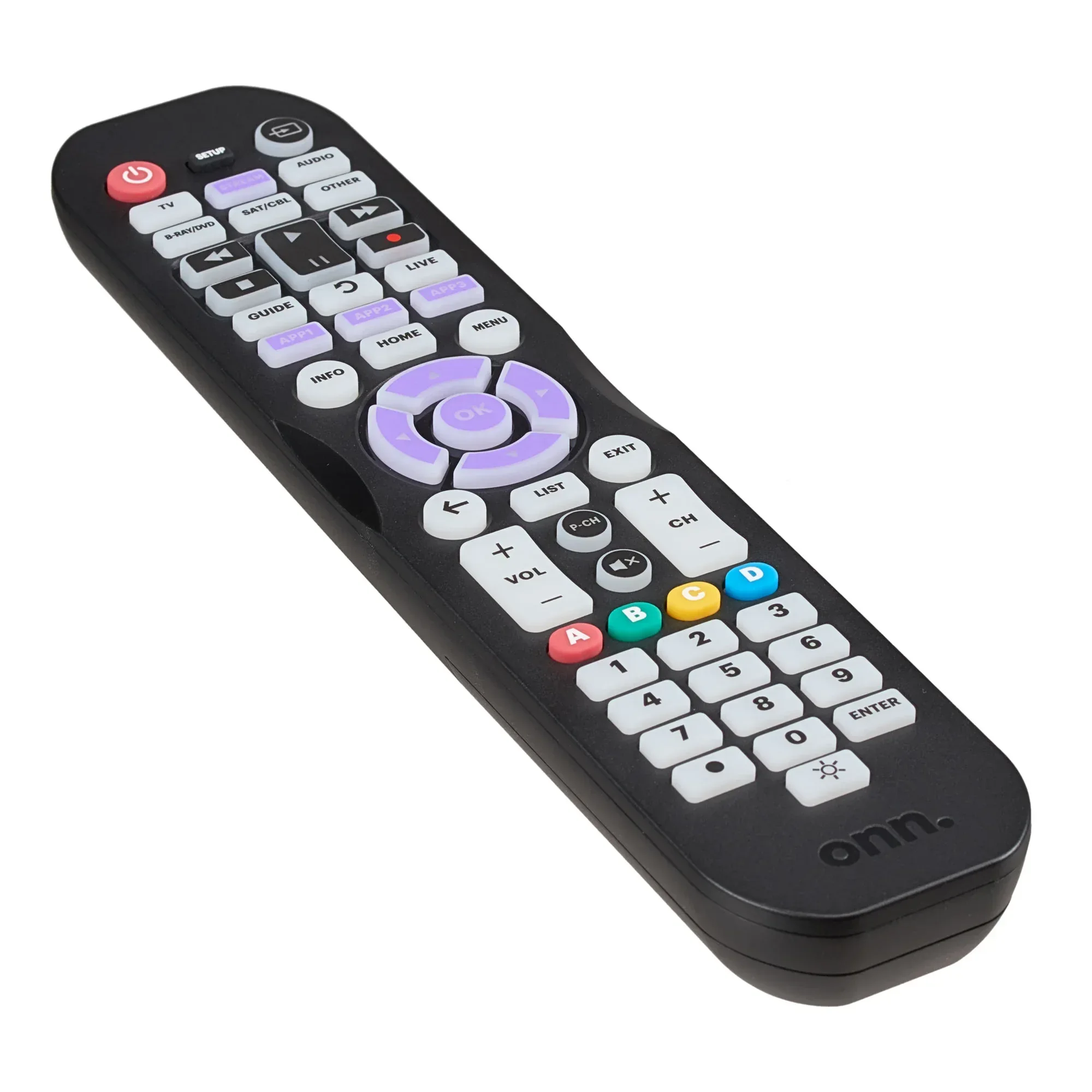 onn. Universal 6-Device Remote, Black, Compatible for TV, DVD, Streaming, Audio, Soundbar - Image 2