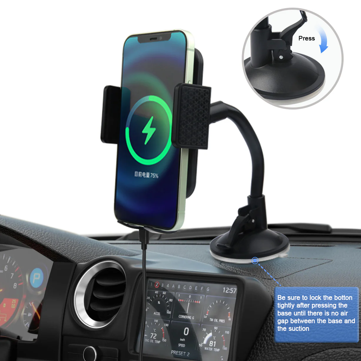 onn Universal Cell Phone Car Mount for Windshield and Dashboard, Suction Cup Mount, Adjustable 360° Rotation, Black - Image 4