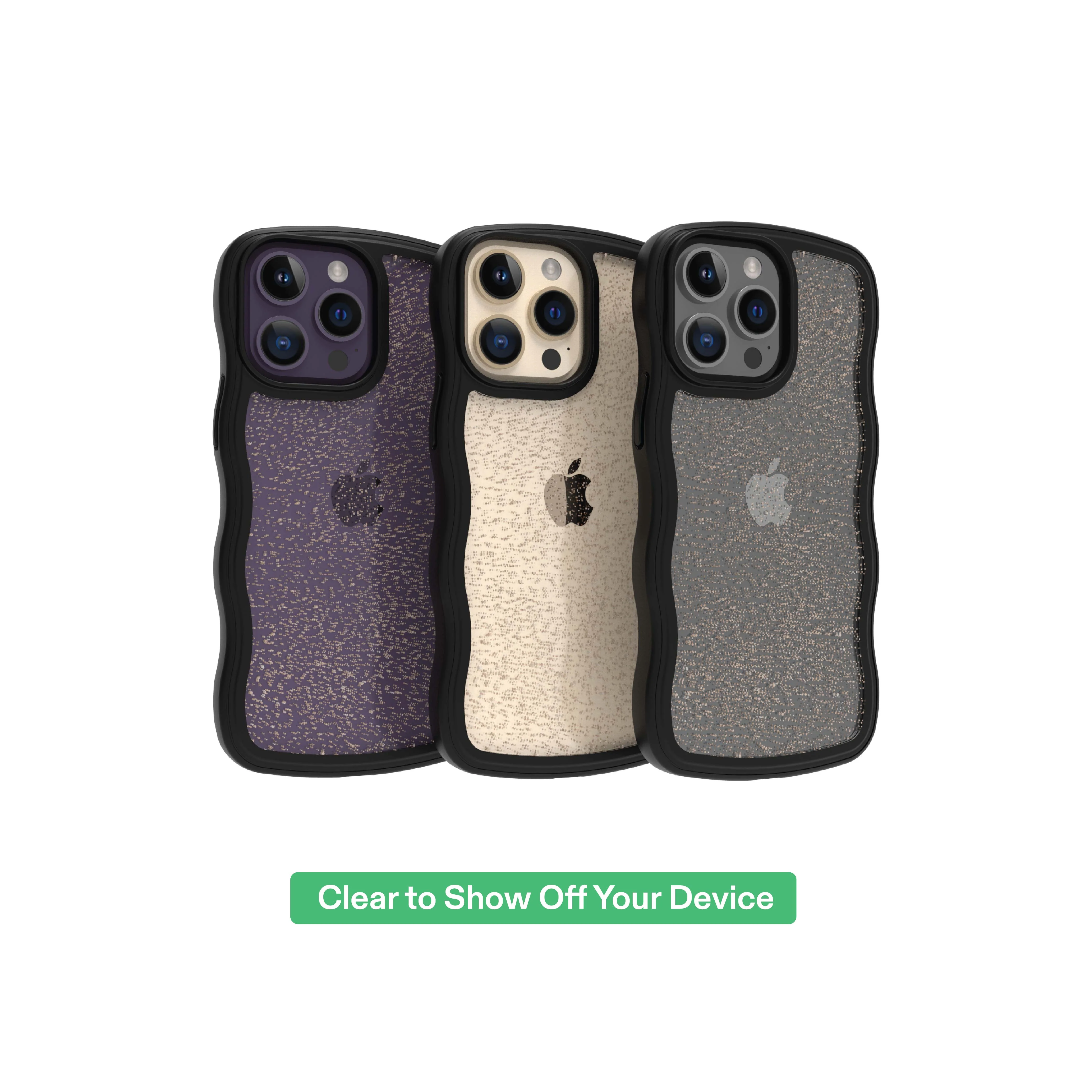 onn Wavy Grip Phone Case for iPhone 14 Pro Max / iPhone 13 Pro Max / iPhone 12 Pro Max - Black/Gold Glitter - Image 5