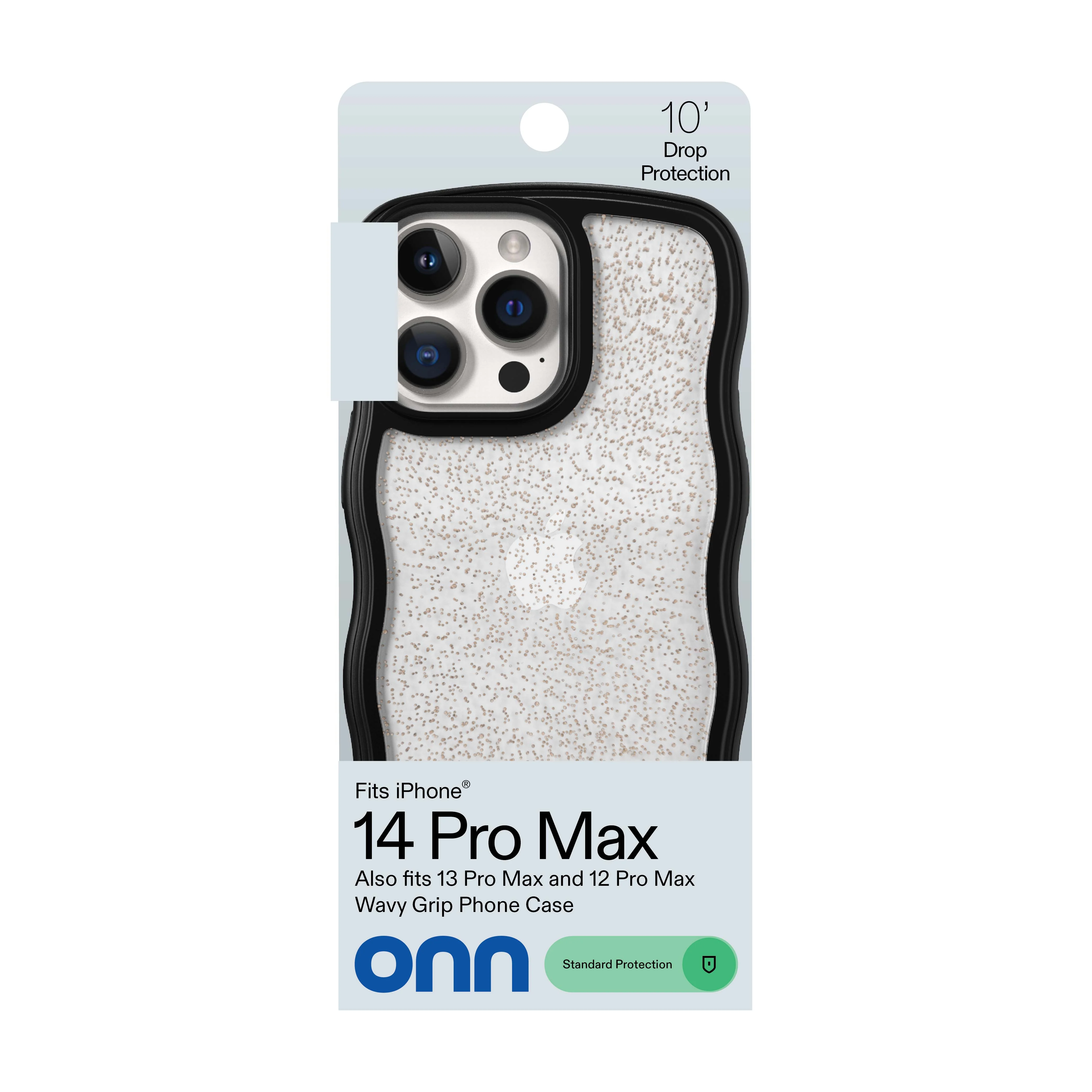 onn Wavy Grip Phone Case for iPhone 14 Pro Max / iPhone 13 Pro Max / iPhone 12 Pro Max - Black/Gold Glitter - Image 6