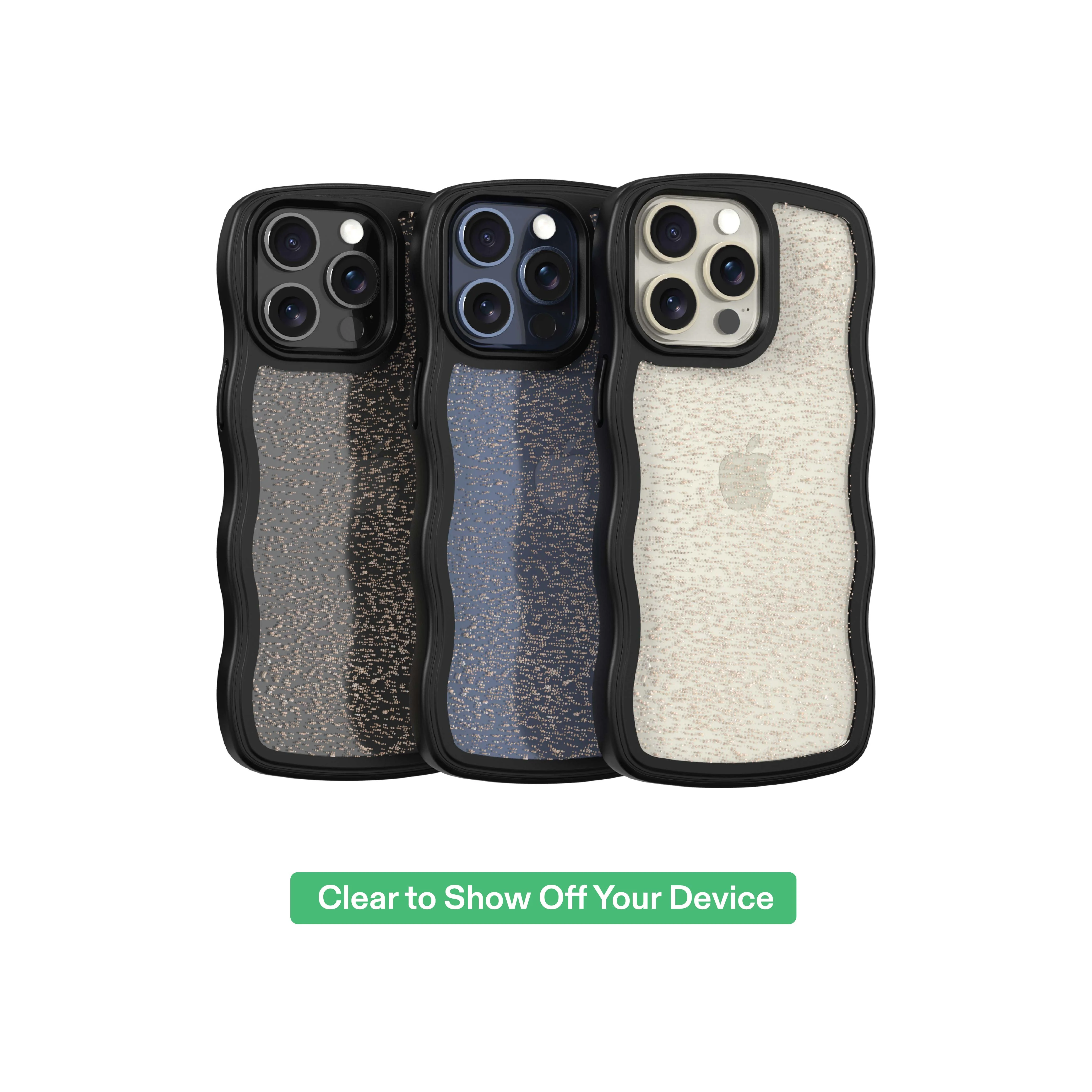 onn Wavy Grip Phone Case for iPhone 15 Pro Max - Black/Gold Glitter - Image 5