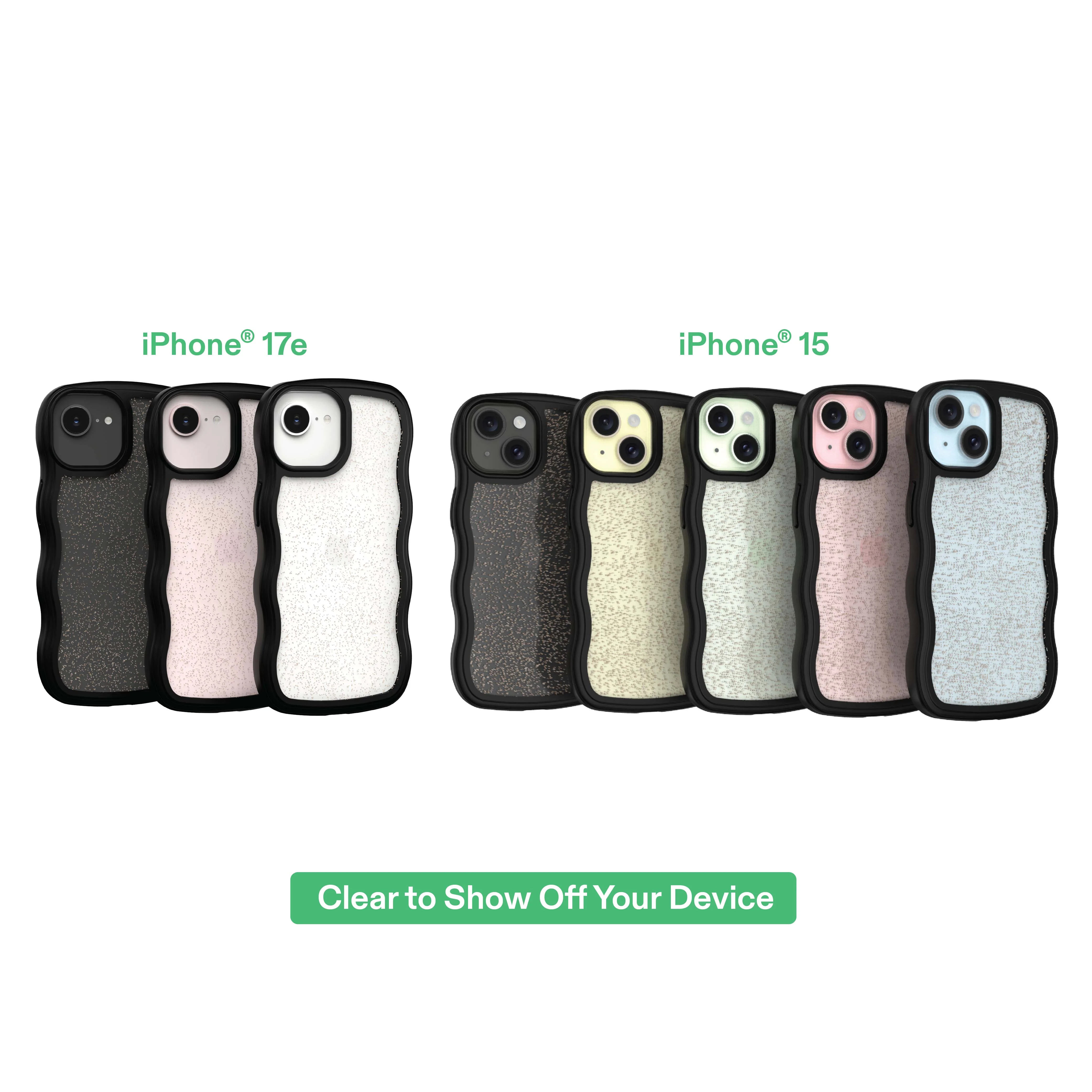 onn Wavy Grip Phone Case for iPhone 17e / iPhone 16e / iPhone 15 / iPhone 14 / iPhone 13 - Black/Gold Glitter - Image 5