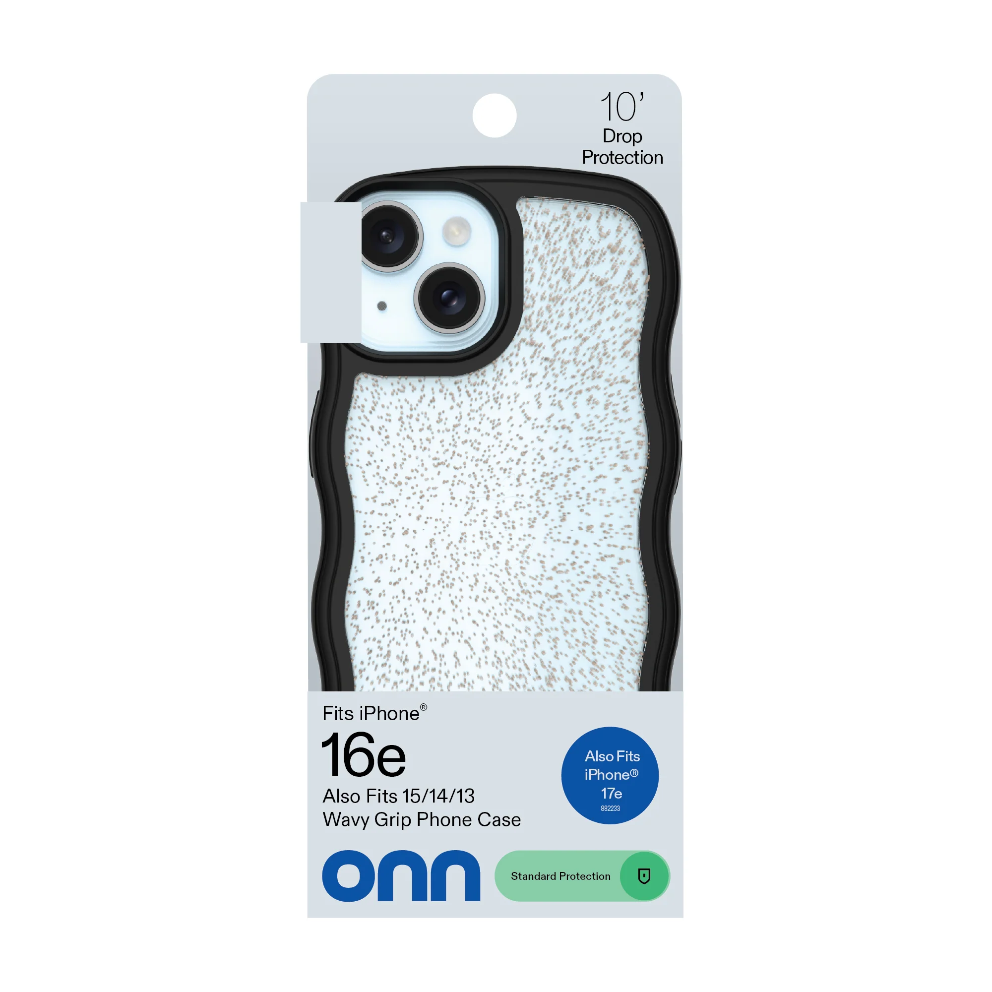 onn Wavy Grip Phone Case for iPhone 17e / iPhone 16e / iPhone 15 / iPhone 14 / iPhone 13 - Black/Gold Glitter - Image 6