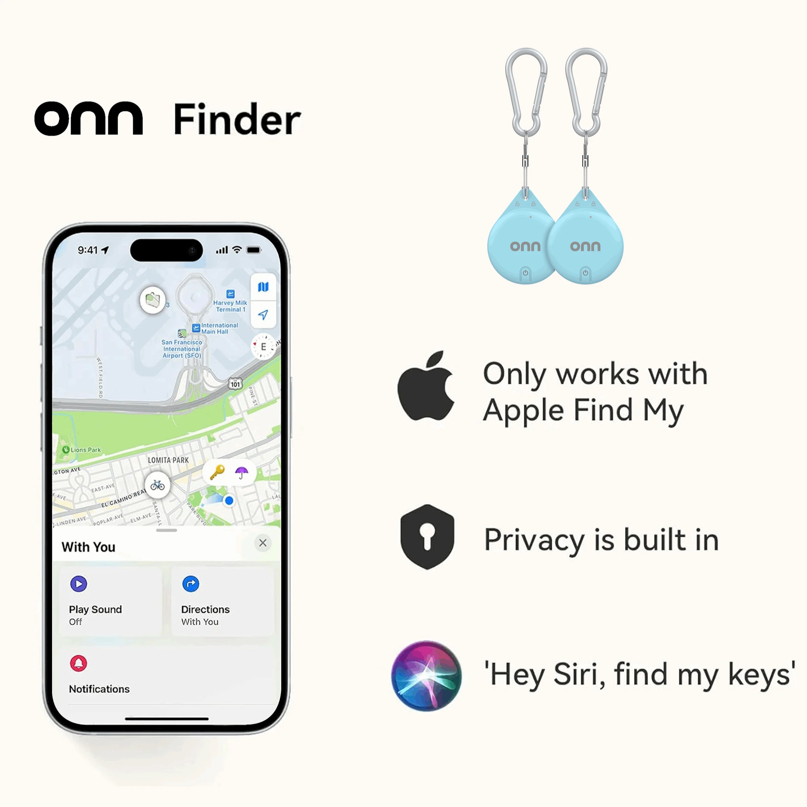 onn Wireless Item Locator 2-Pack, MFi Certified, Blue - Image 4
