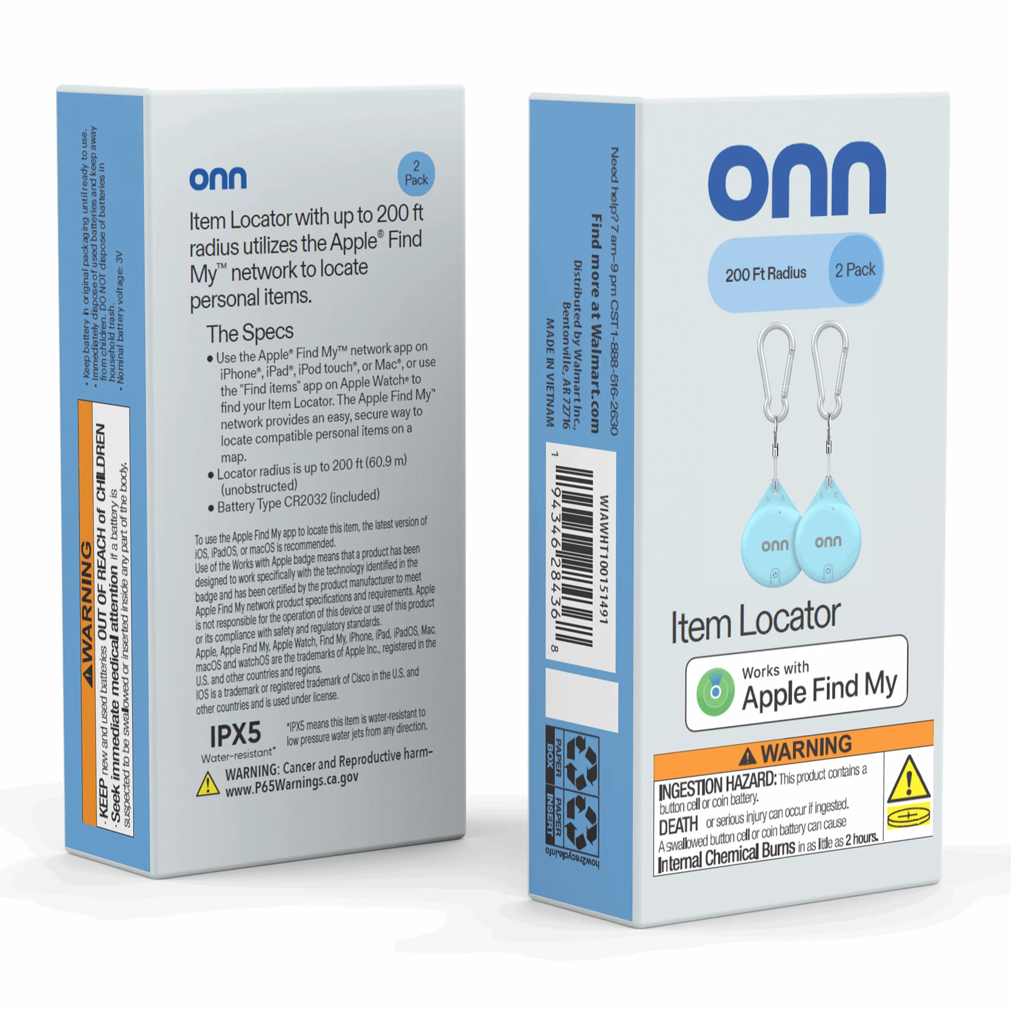 onn Wireless Item Locator 2-Pack, MFi Certified, Blue - Image 7