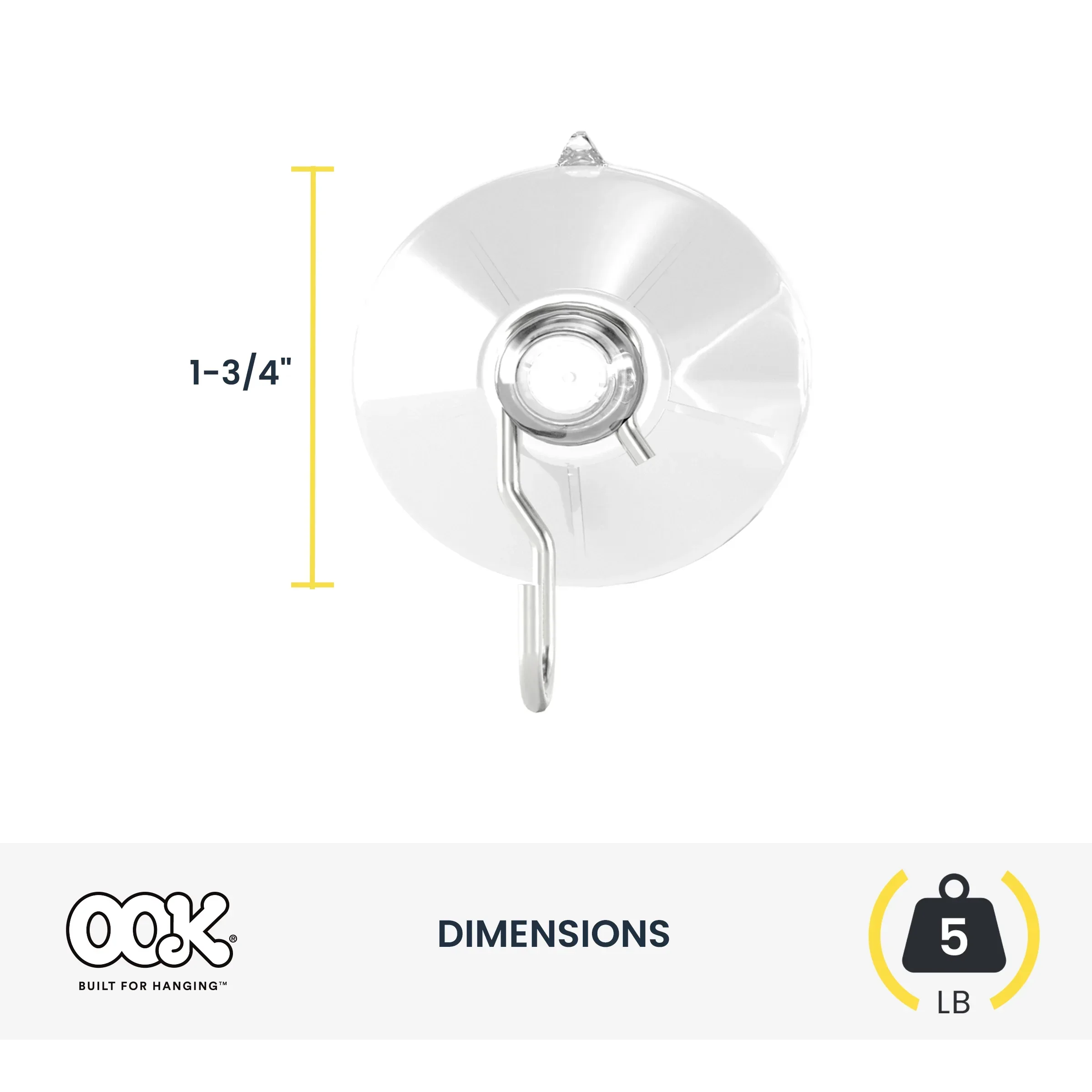 Ook Suction Cup Hooks, Suction Cup Hangers, Large, 5 lbs, PVC, Clear, 3 pack - Image 2