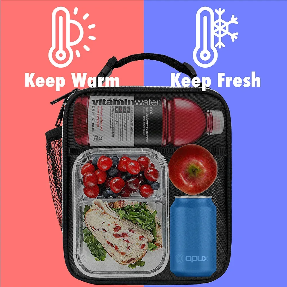 OPUX Premium Insulated Lunch Box, Soft School Lunch Bag for Kids Boys Girls, Leakproof Small Lunch Pail Men Women Work, Reusable Compact Cooler Tote Lunchbox for Office Adult, Black - Image 2