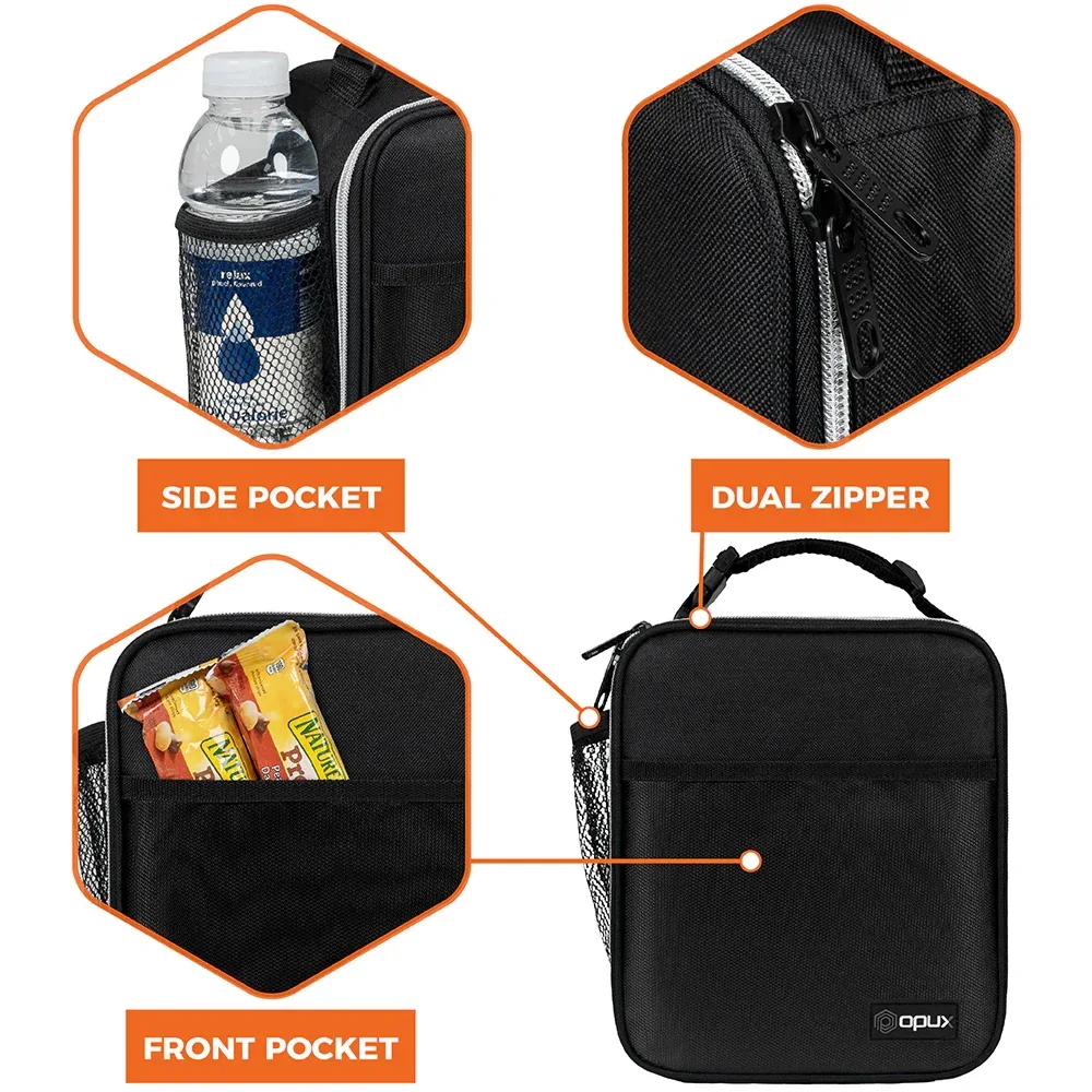 OPUX Premium Insulated Lunch Box, Soft School Lunch Bag for Kids Boys Girls, Leakproof Small Lunch Pail Men Women Work, Reusable Compact Cooler Tote Lunchbox for Office Adult, Black - Image 4
