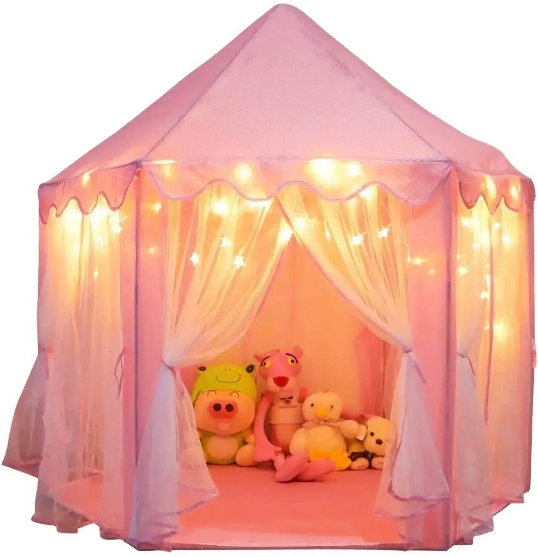 ORIAN Princess Castle Playhouse Tent for Girls with LED Star Lights – Indoor & Outdoor Large Kids Play Tent for Imaginative Games – Princess Tent, 230 Polyester Taffeta. Pink 55"x53". - Image 10