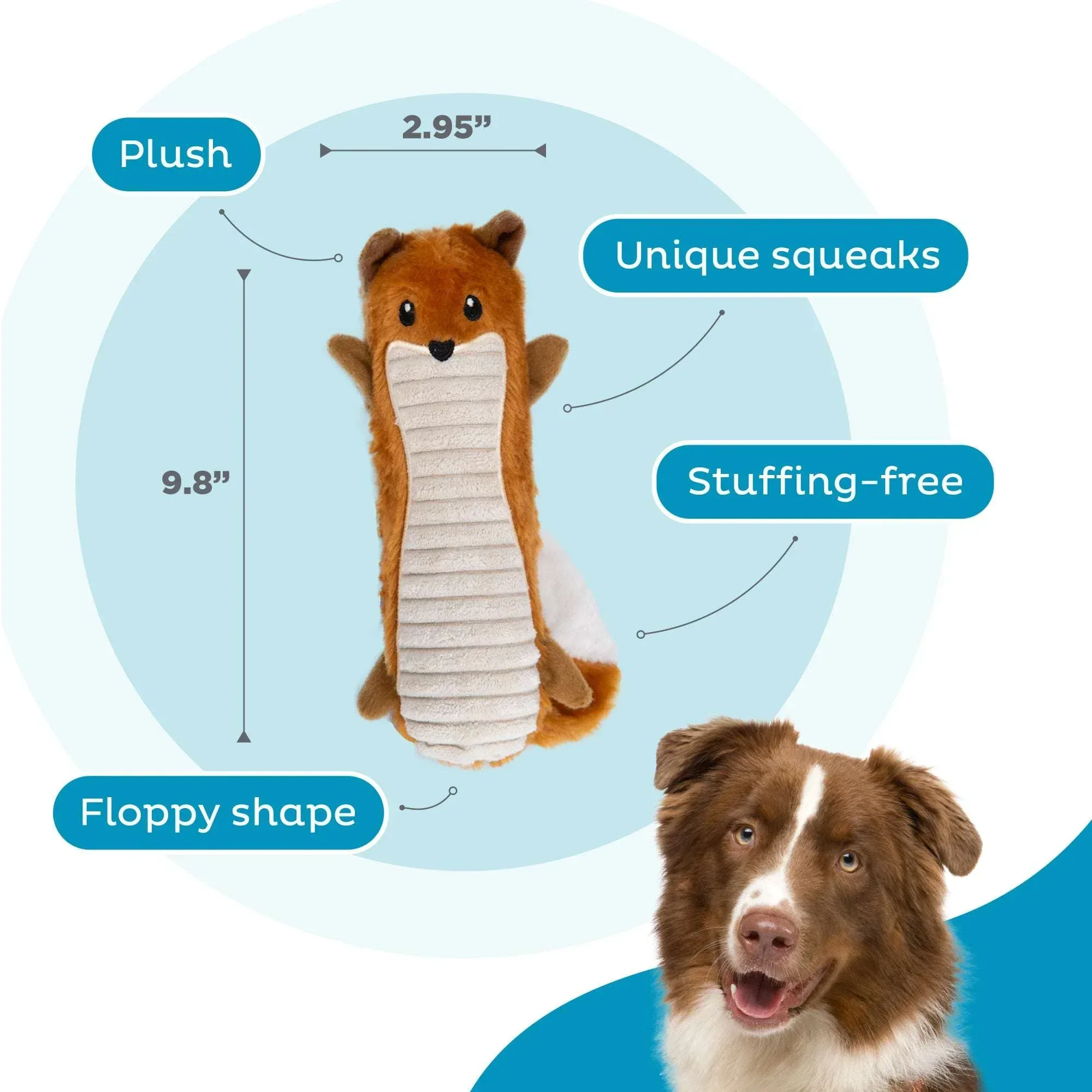 Outward Hound Stuffing-Free Big Squeak Fox Plush Dog Toy, Orange, Medium - Image 2