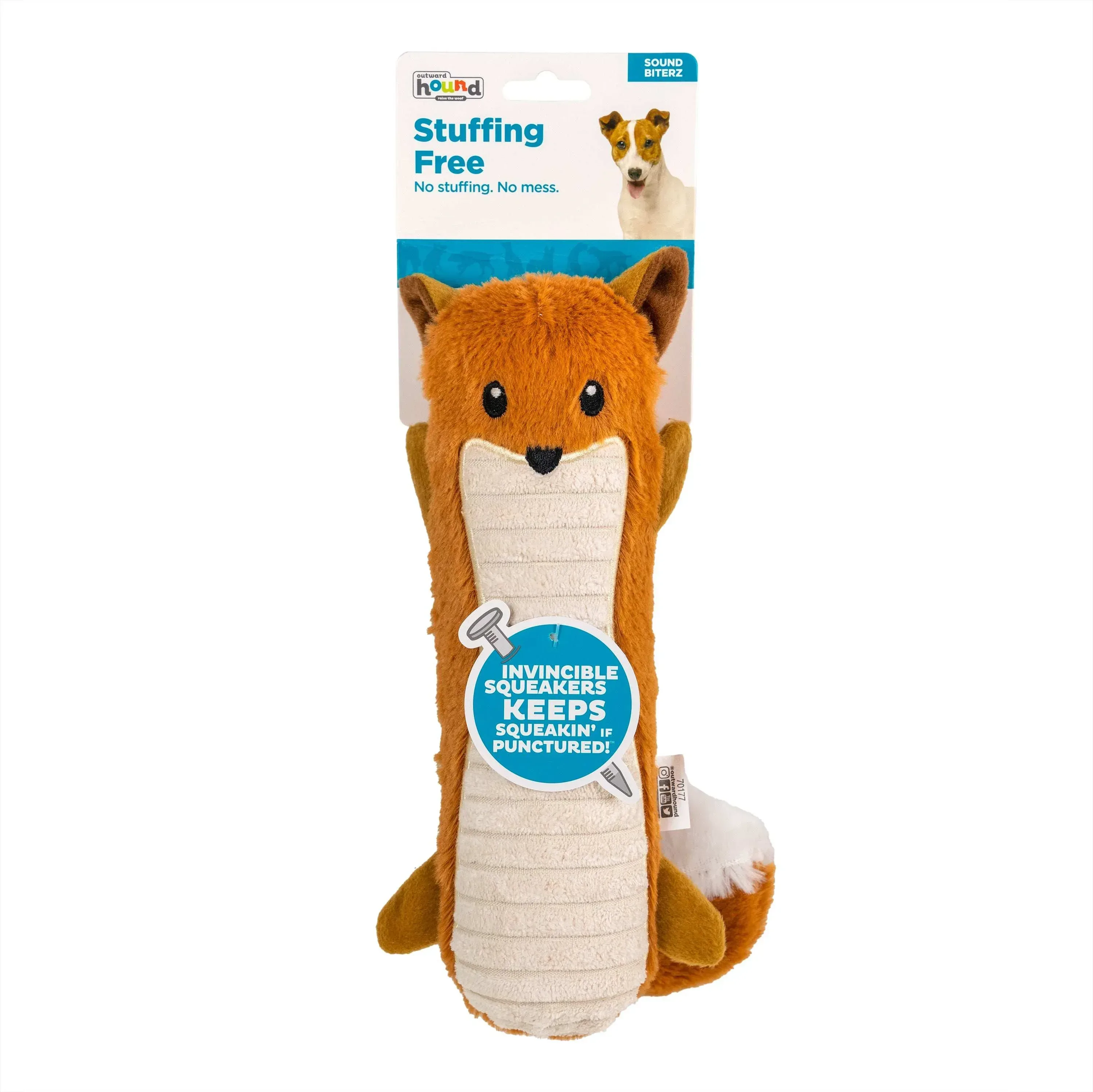 Outward Hound Stuffing-Free Big Squeak Fox Plush Dog Toy, Orange, Medium - Image 6