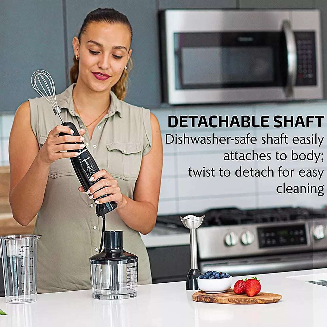 Ovente All-in-1 Immersion Hand Blender Set - Food Processor & Whisk Set - Image 6