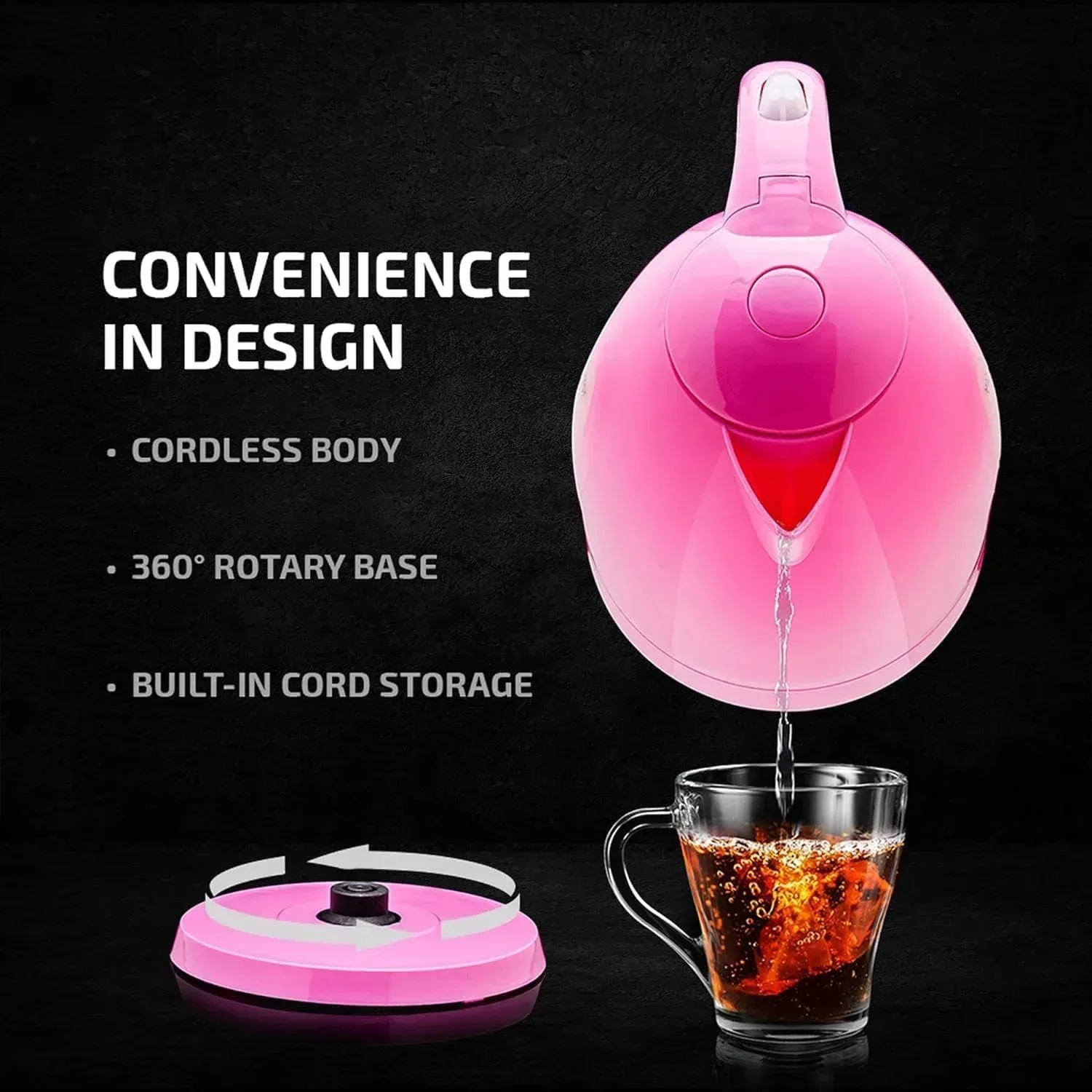 OVENTE Electric Kettle 1.7 Liter – BPA-Free Cordless Hot Water Kettle – Black (KP72B) - Image 10