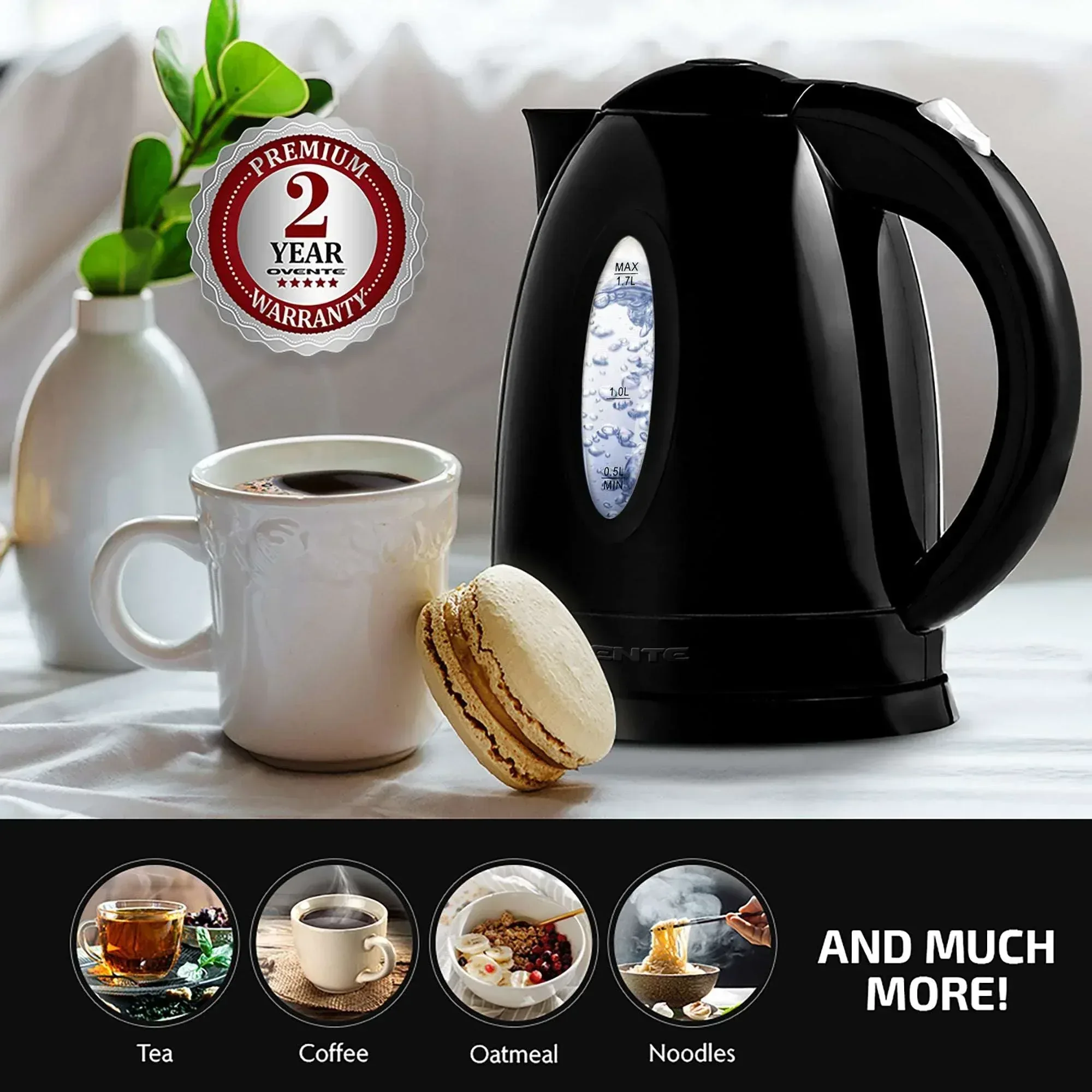 OVENTE Electric Kettle 1.7 Liter – BPA-Free Cordless Hot Water Kettle – Black (KP72B) - Image 18
