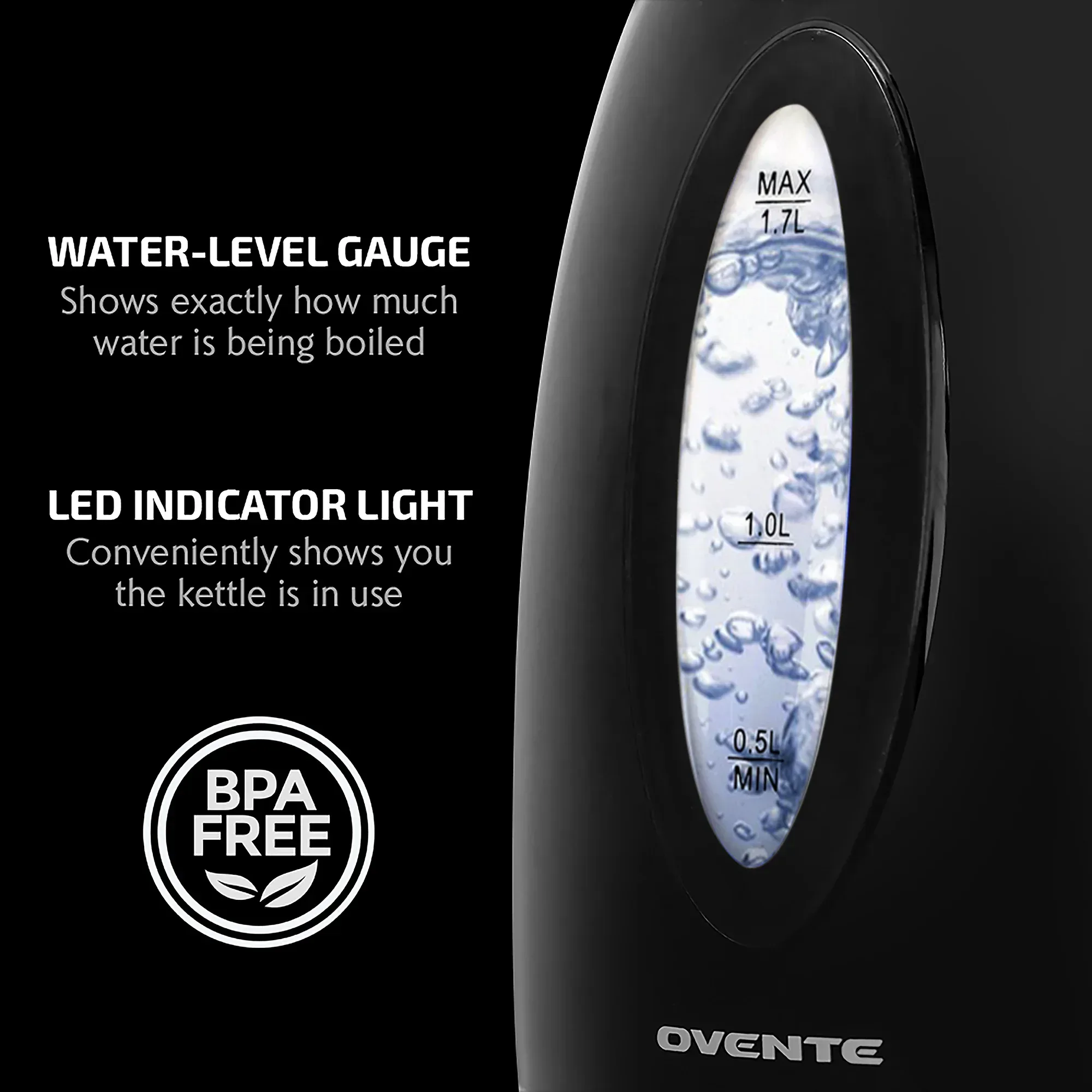 OVENTE Electric Kettle 1.7 Liter – BPA-Free Cordless Hot Water Kettle – Black (KP72B) - Image 19