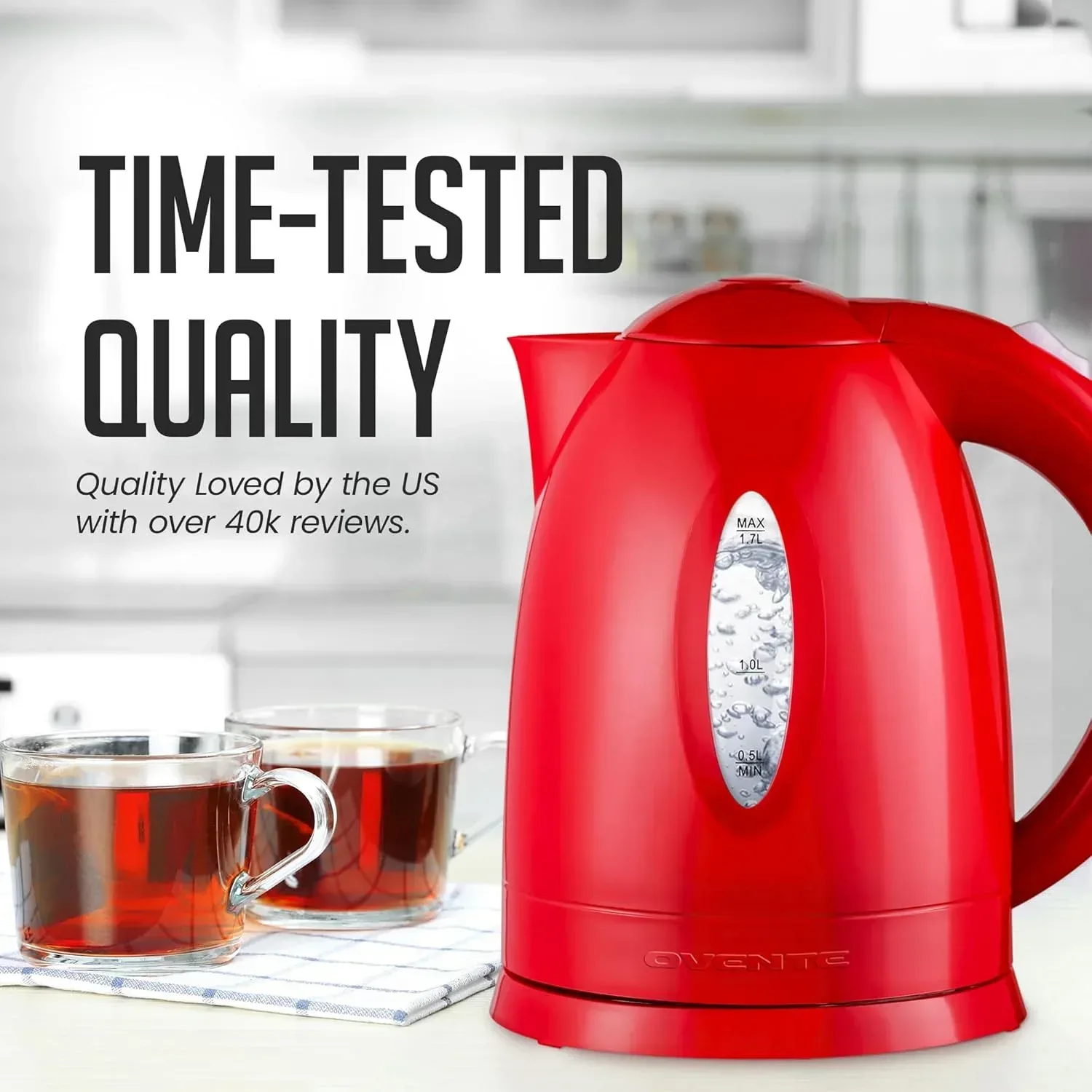 OVENTE Electric Kettle 1.7 Liter – BPA-Free Cordless Hot Water Kettle – Black (KP72B) - Image 2