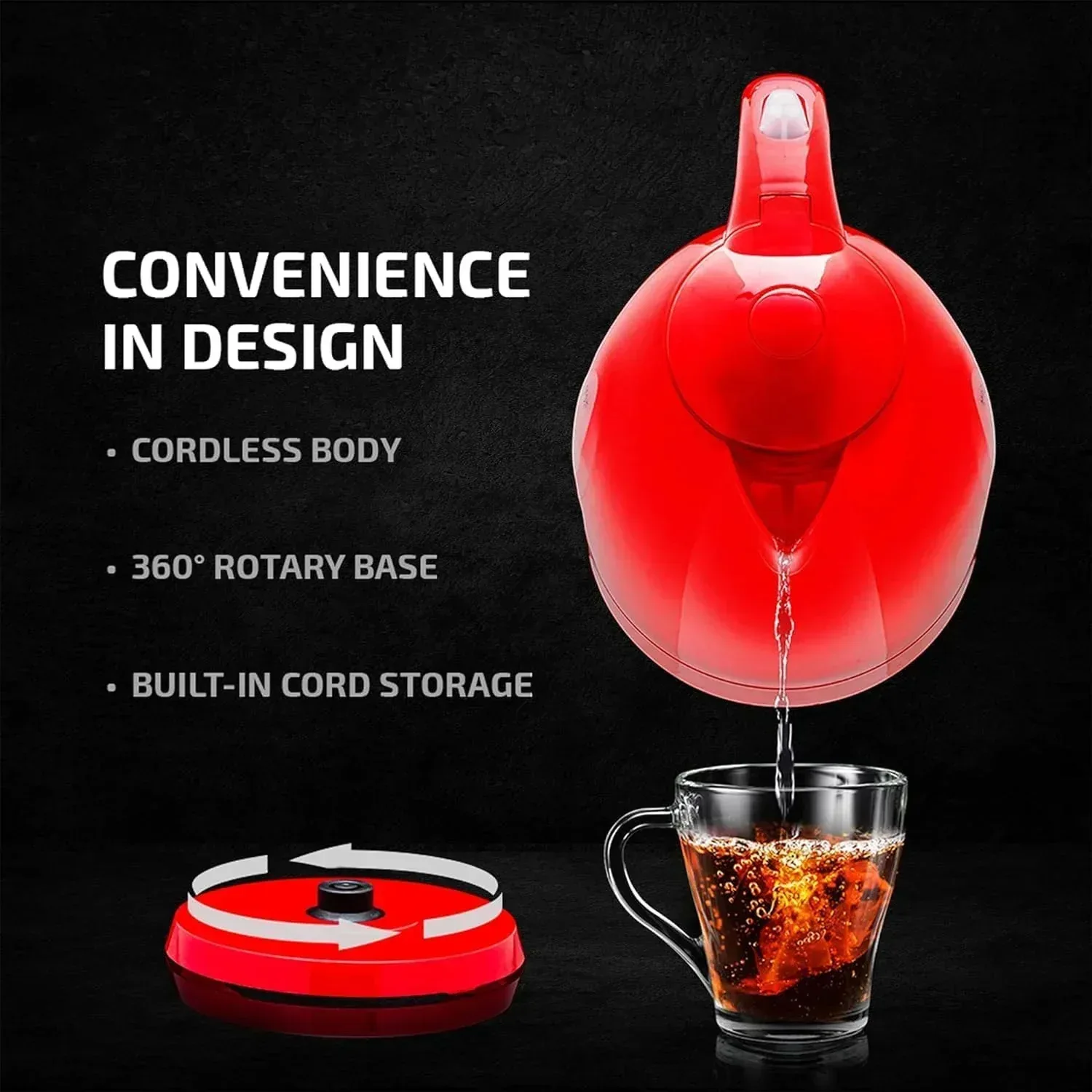 OVENTE Electric Kettle 1.7 Liter – BPA-Free Cordless Hot Water Kettle – Black (KP72B) - Image 3