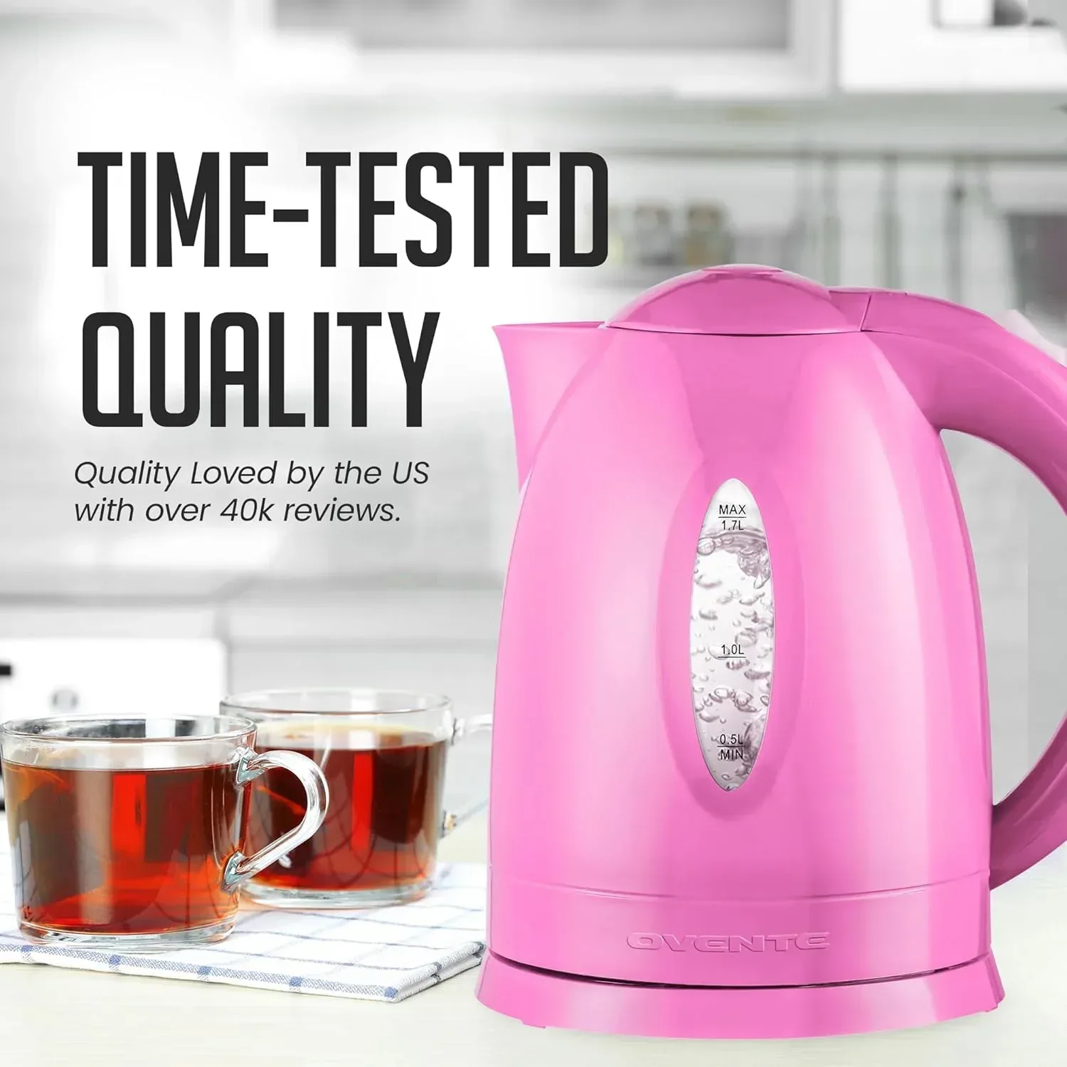 OVENTE Electric Kettle 1.7 Liter – BPA-Free Cordless Hot Water Kettle – Black (KP72B) - Image 7