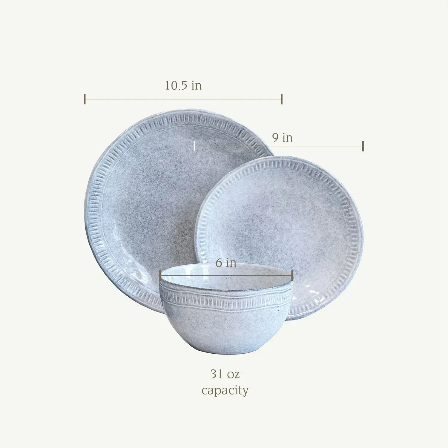 Over&back 12-Piece Ridge Rim Stoneware Dinnerware Set - Image 2