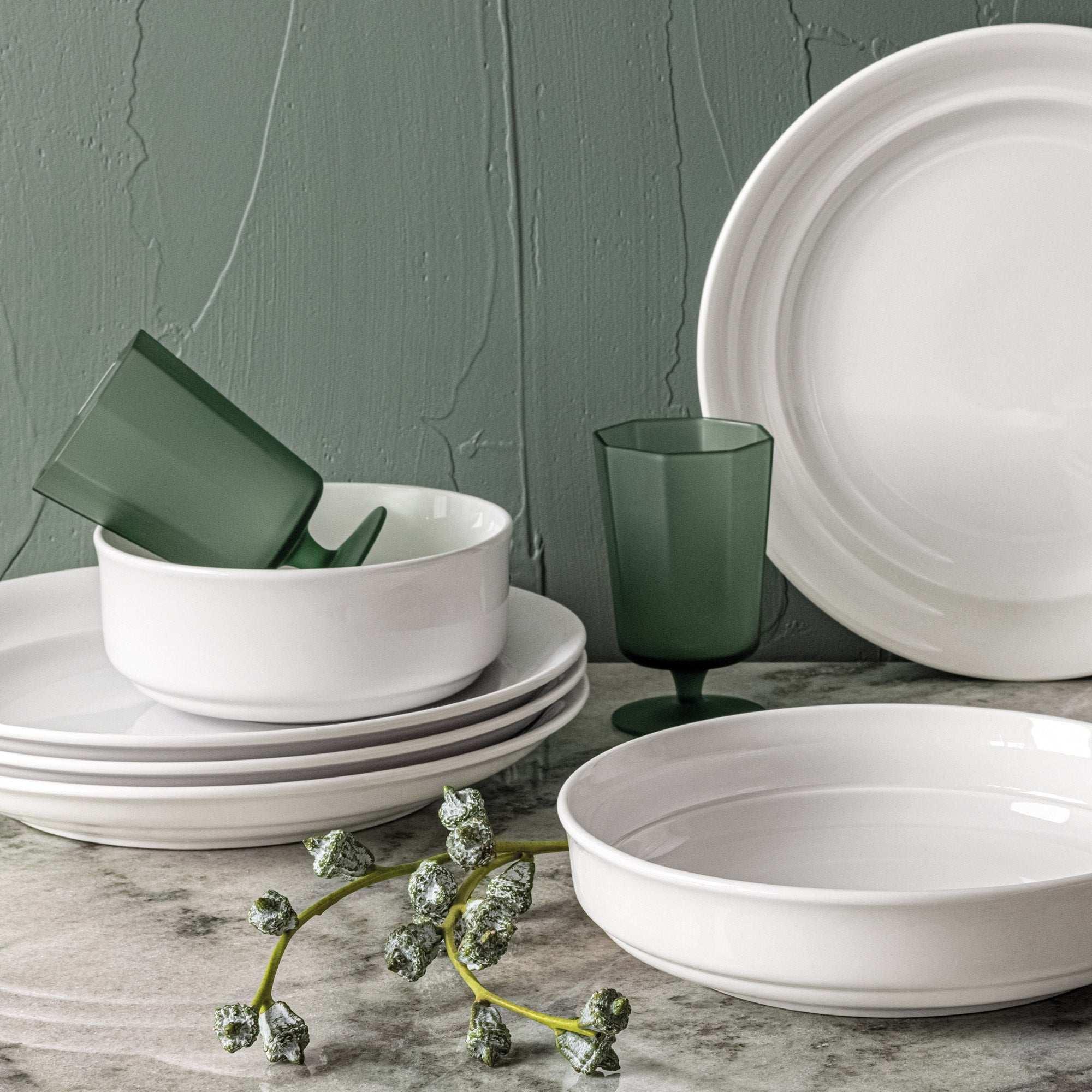 over&back Rimmed 12-piece Glossy Porcelain Dinnerware Set - Image 4