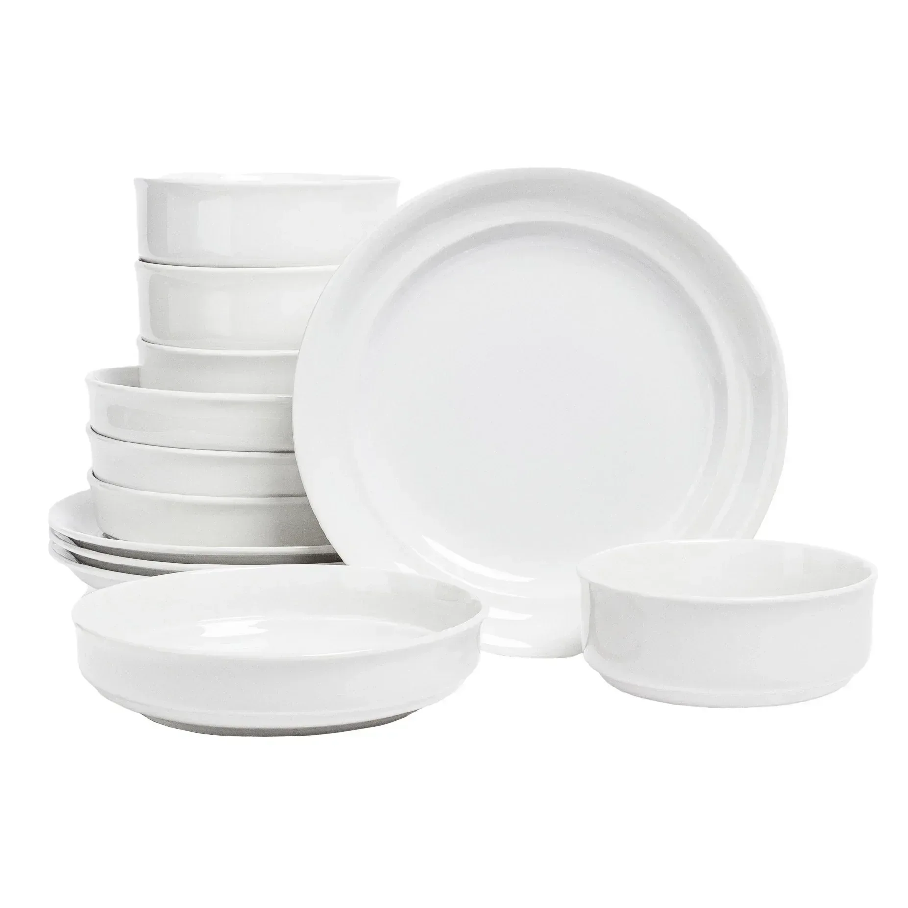 over&back Rimmed 12-piece Glossy Porcelain Dinnerware Set - Image 5