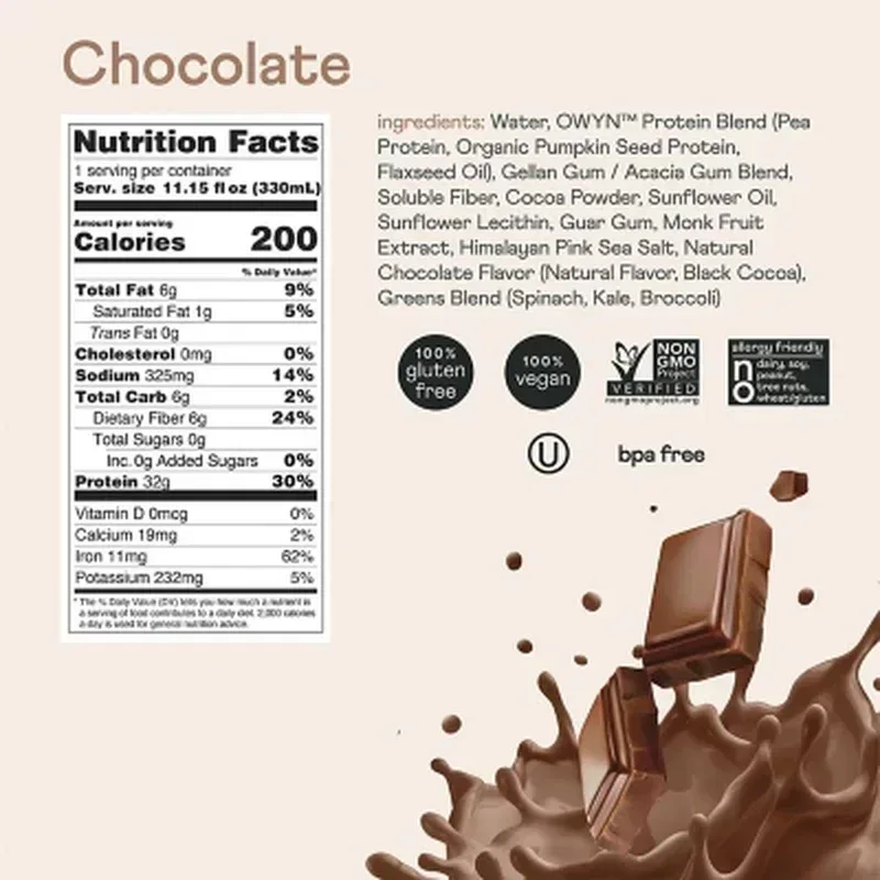 OWYN Pro Elite 32G Keto Plant Protein Shake, Chocolate (11.15 Fl. Oz, 15 Pk.) - Image 2