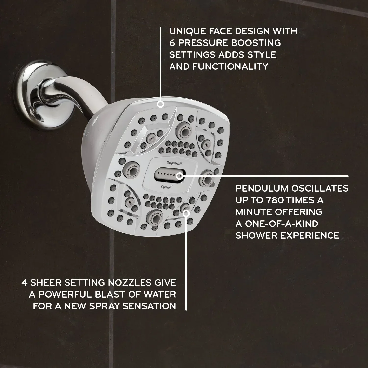 Oxygenics Square 6-Setting Fixed Shower Head (Assorted Colors) - Image 2