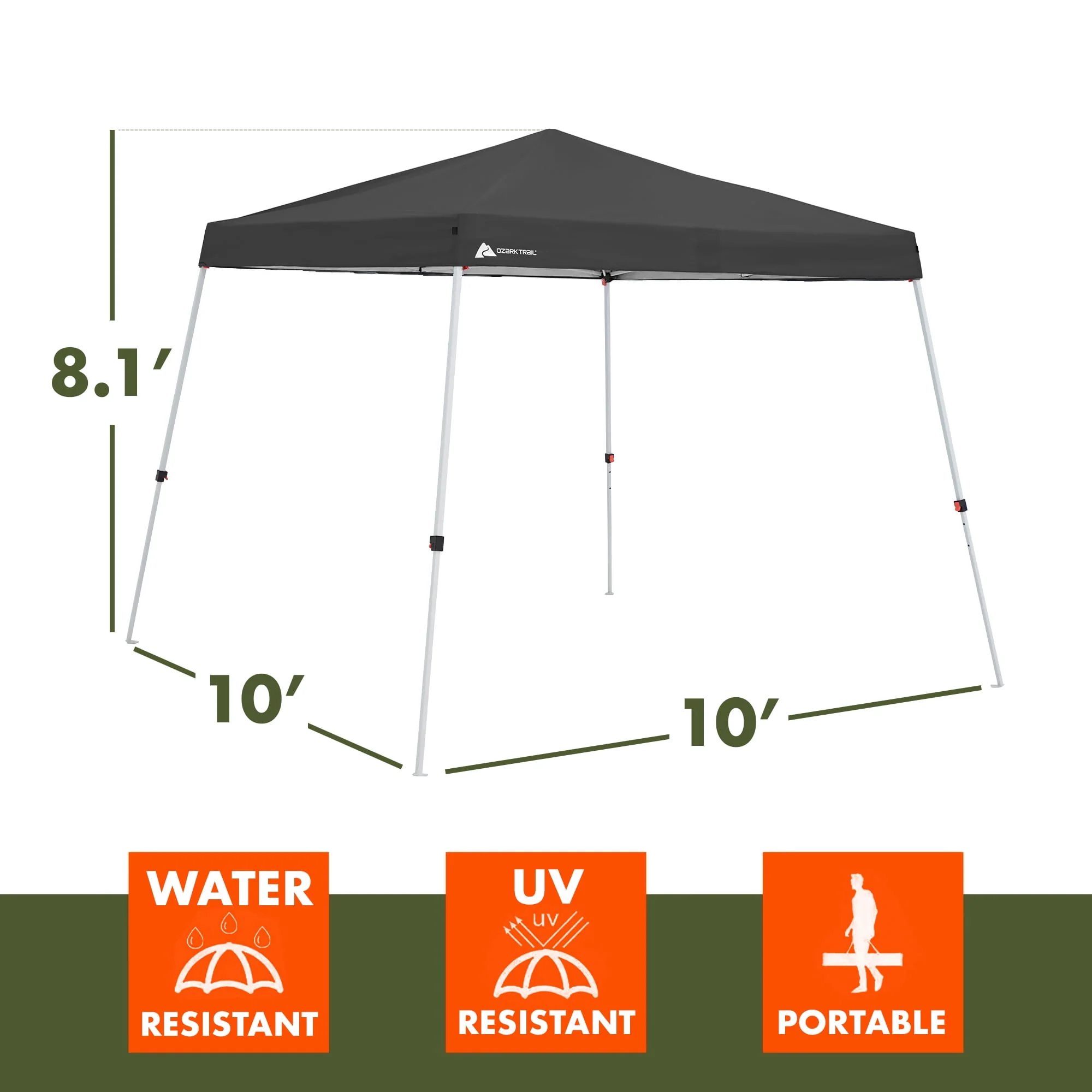Ozark Trail 10' x 10' Instant Slant Leg Pop-up Canopy, Outdoor Shading Shelter - Image 4