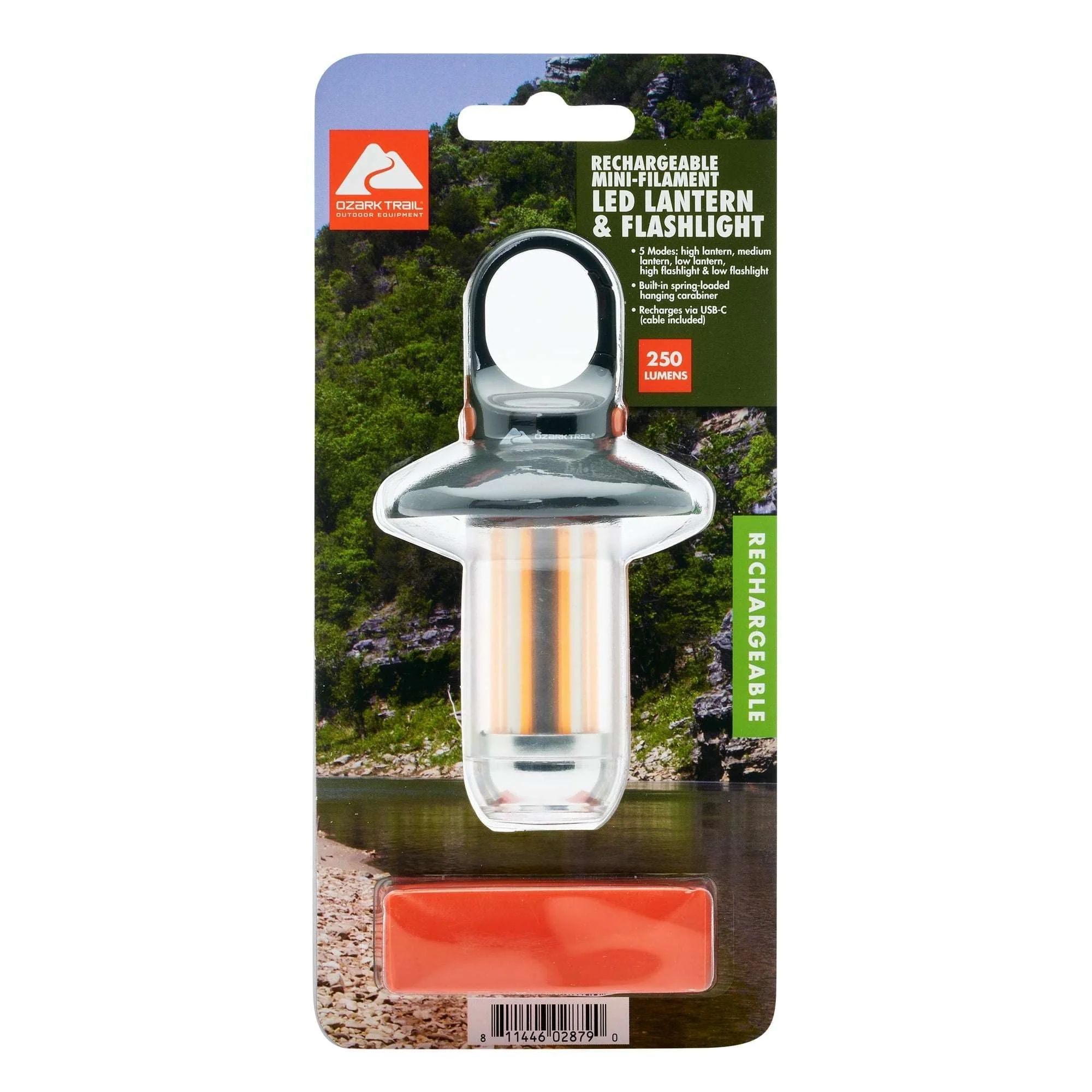 Ozark Trail 250-Lumen Electric Camping Lantern, Rechargeable Mini Filament Lantern and Flashlight - Image 2