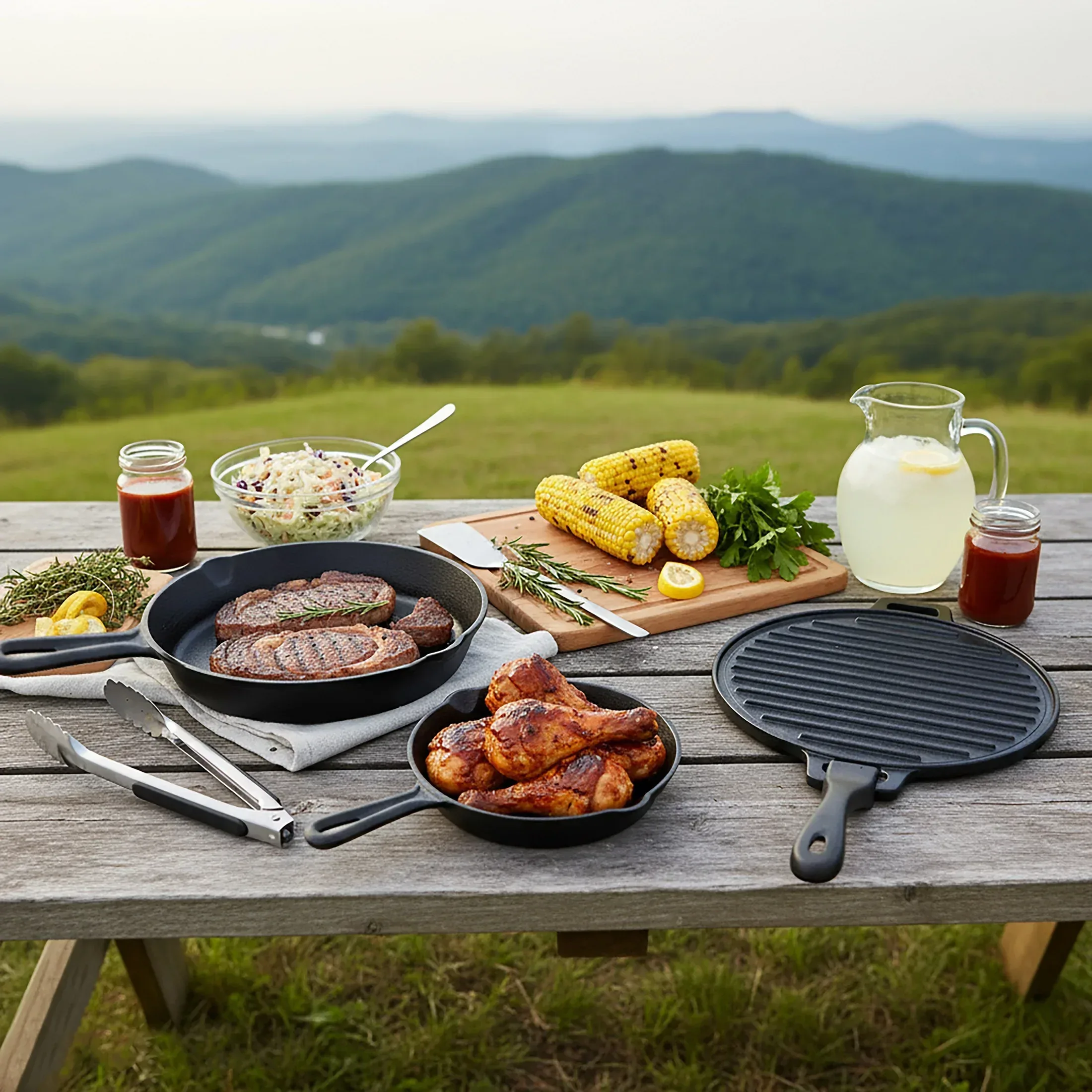 Ozark Trail 4-Piece Cast Iron Skillet Set with Handles and Griddle, Pre-Seasoned, 6", 10.5", 11" - Image 6